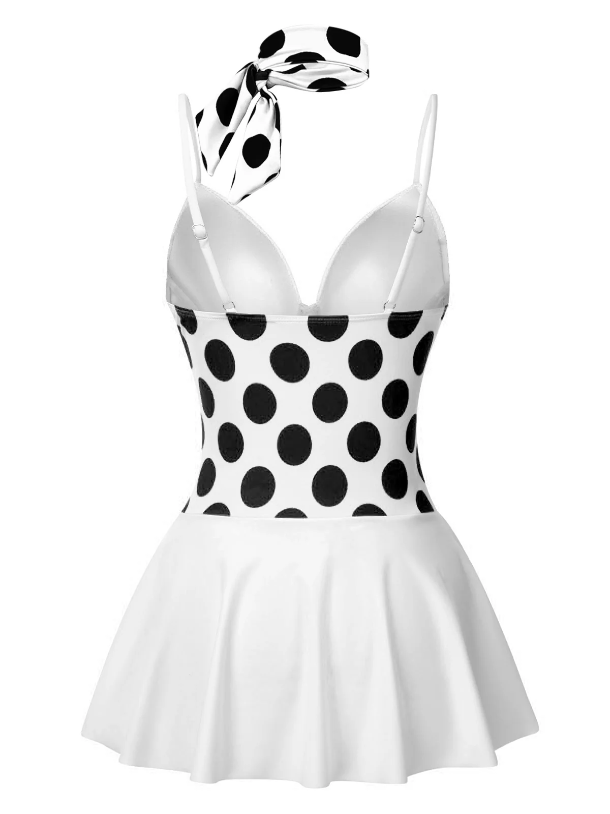 Black & White 1940s Polka Dots Patchwork Swimsdress - Image 2
