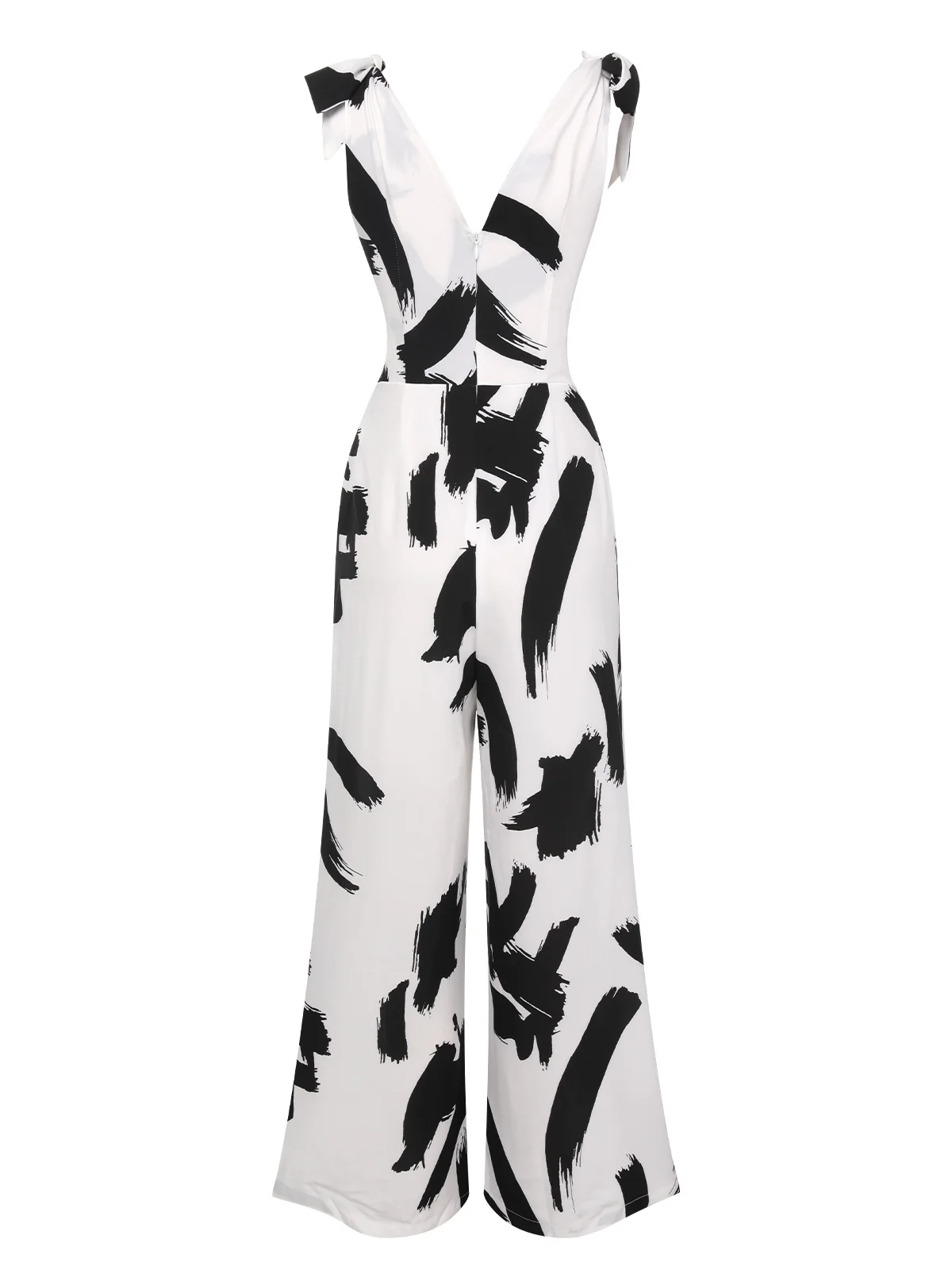 Black & White 1940s V-Neck Bohemian Jumpsuit - Image 3