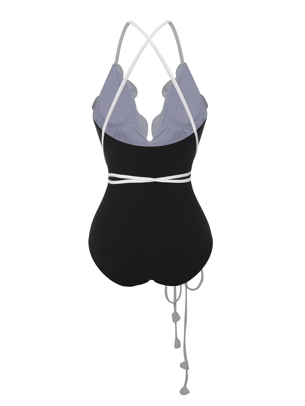 Black & White 1950s 3D Flowers Lace-Up Swimsuit - Image 4