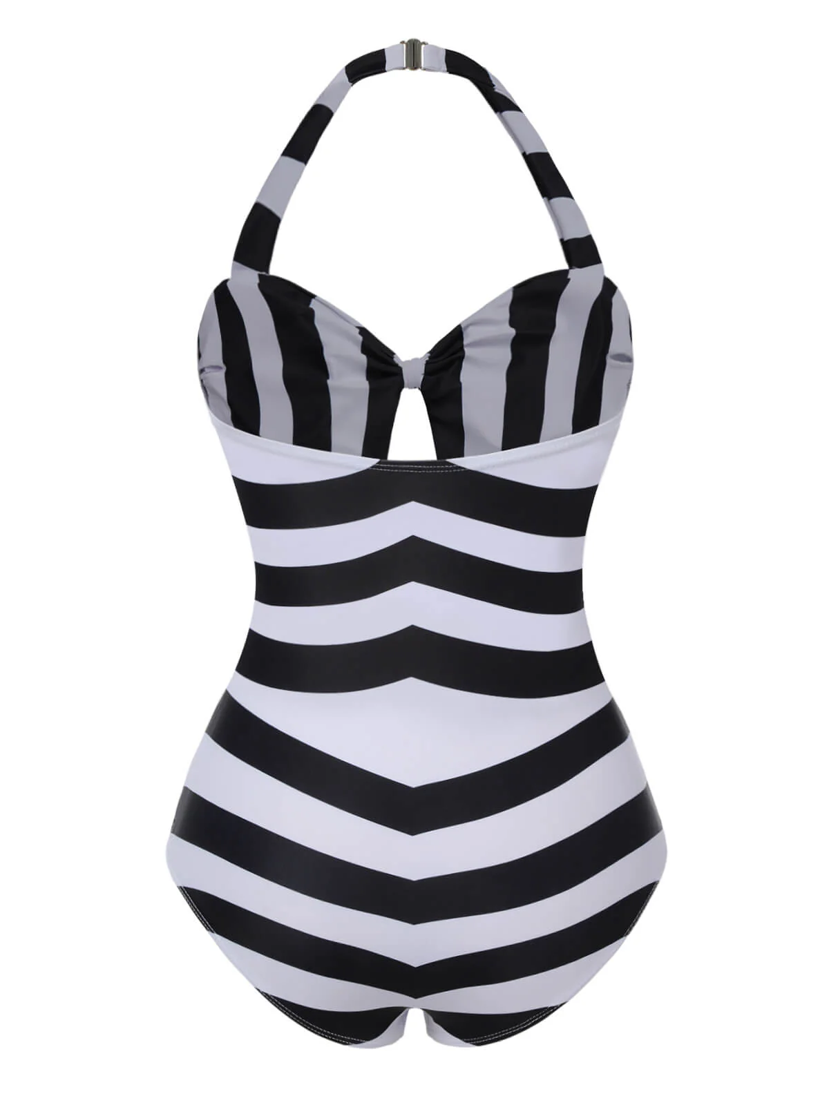 [US Warehouse] Black & White 1950s Barbie Stripes Halter Swimsuit - Image 4