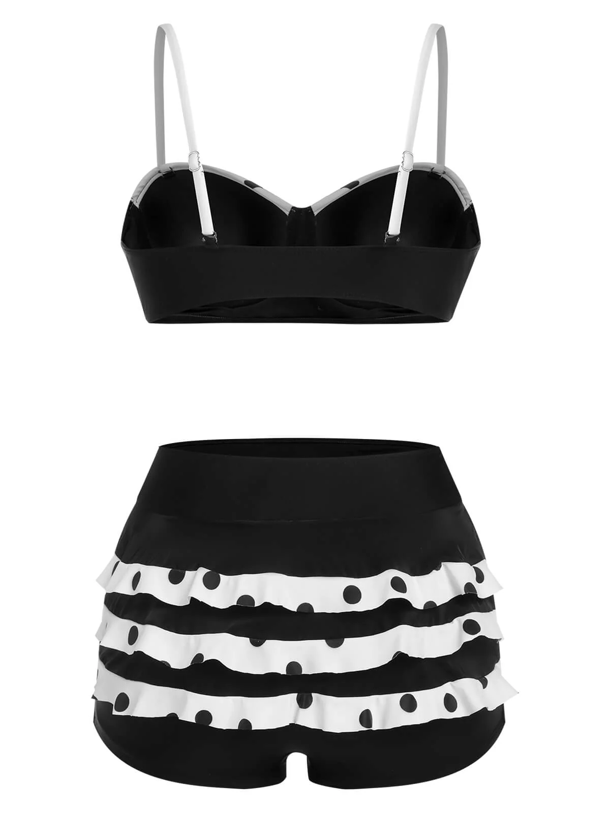 Black White 1950s Dots Layered Strap Swimsuit - Image 4