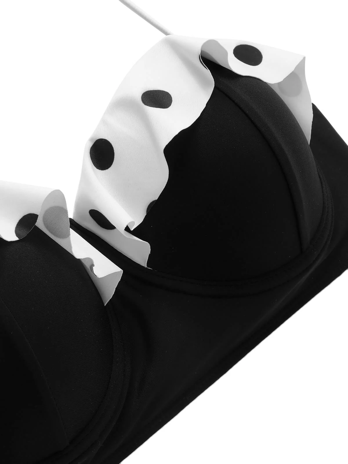 Black White 1950s Dots Layered Strap Swimsuit - Image 5
