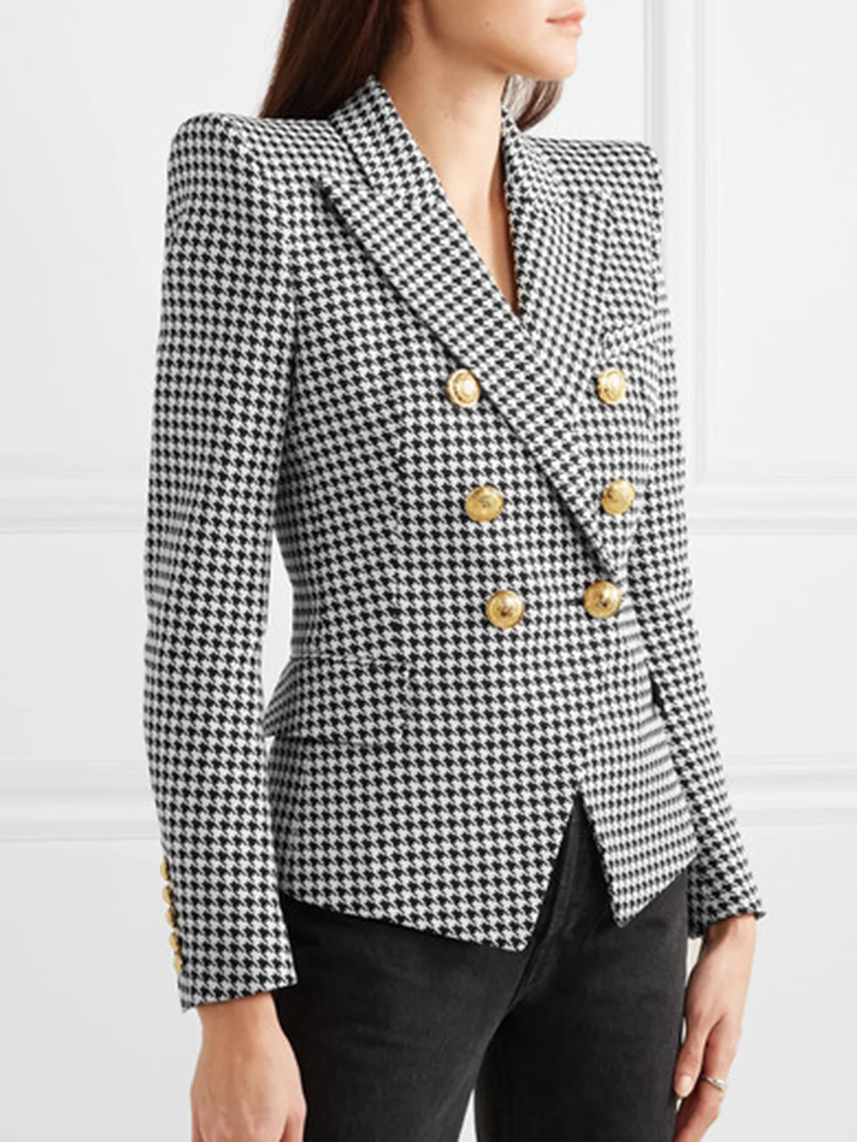 Black & White 1950s Double Breasted Houndstooth Blazer - Image 4