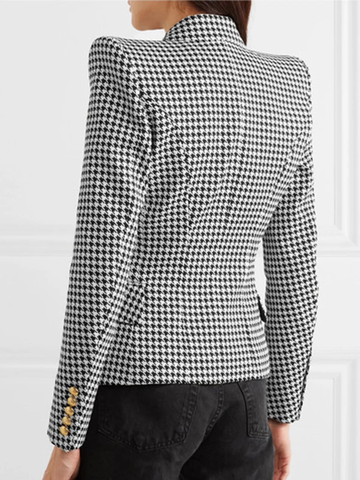 Black & White 1950s Double Breasted Houndstooth Blazer - Image 5