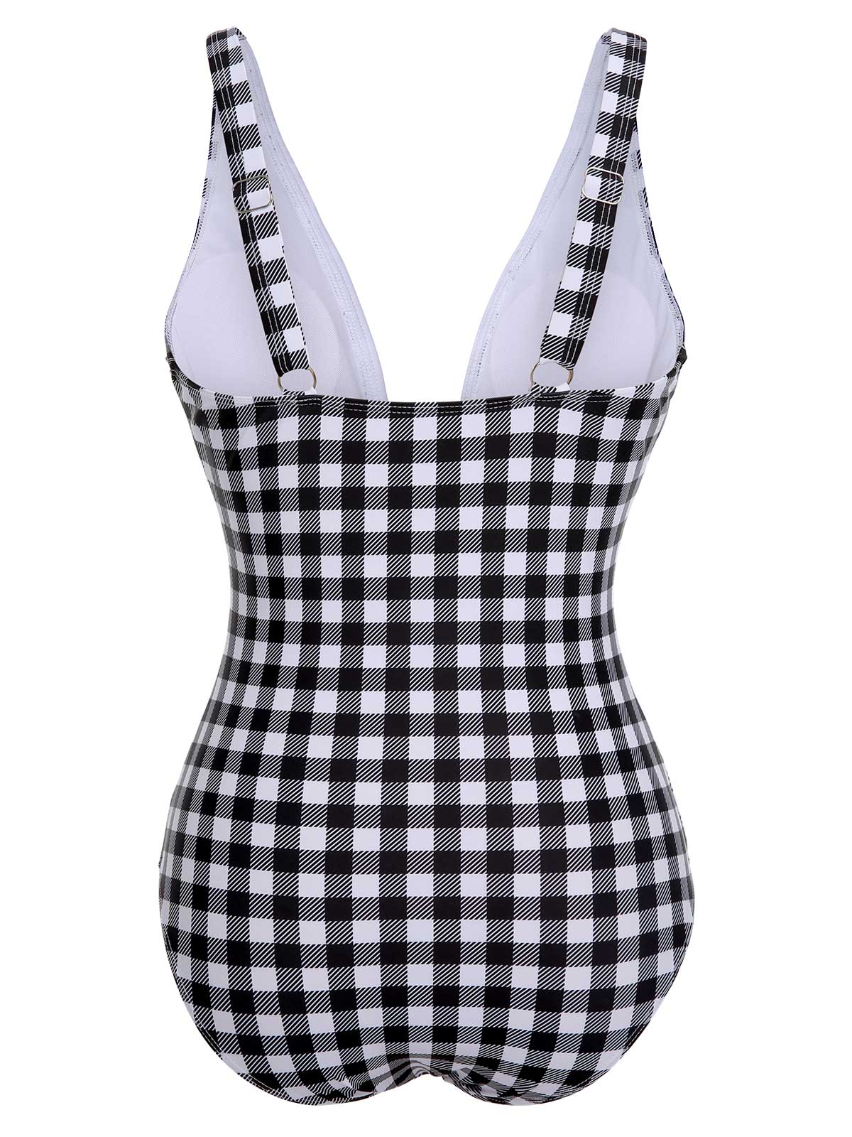Black & White 1950s Plaid One-Piece Swimsuit - Image 4