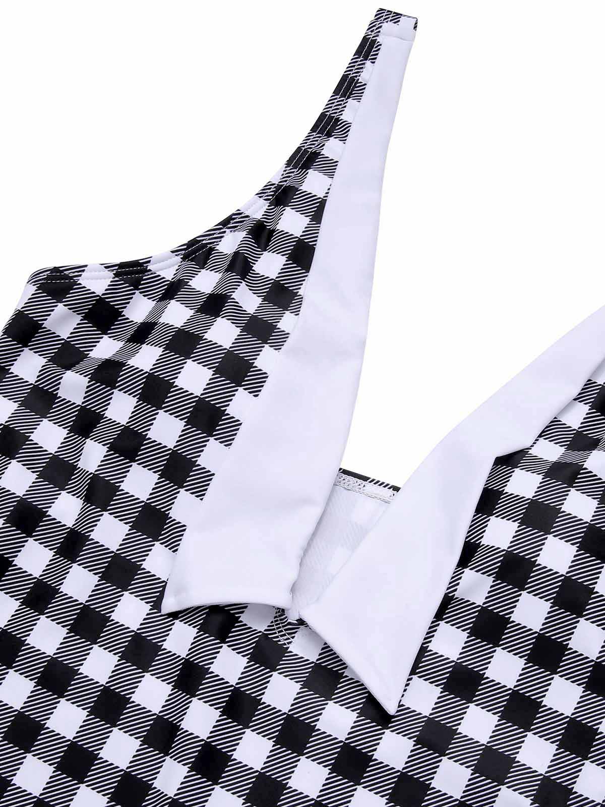 Black & White 1950s Plaid One-Piece Swimsuit - Image 5