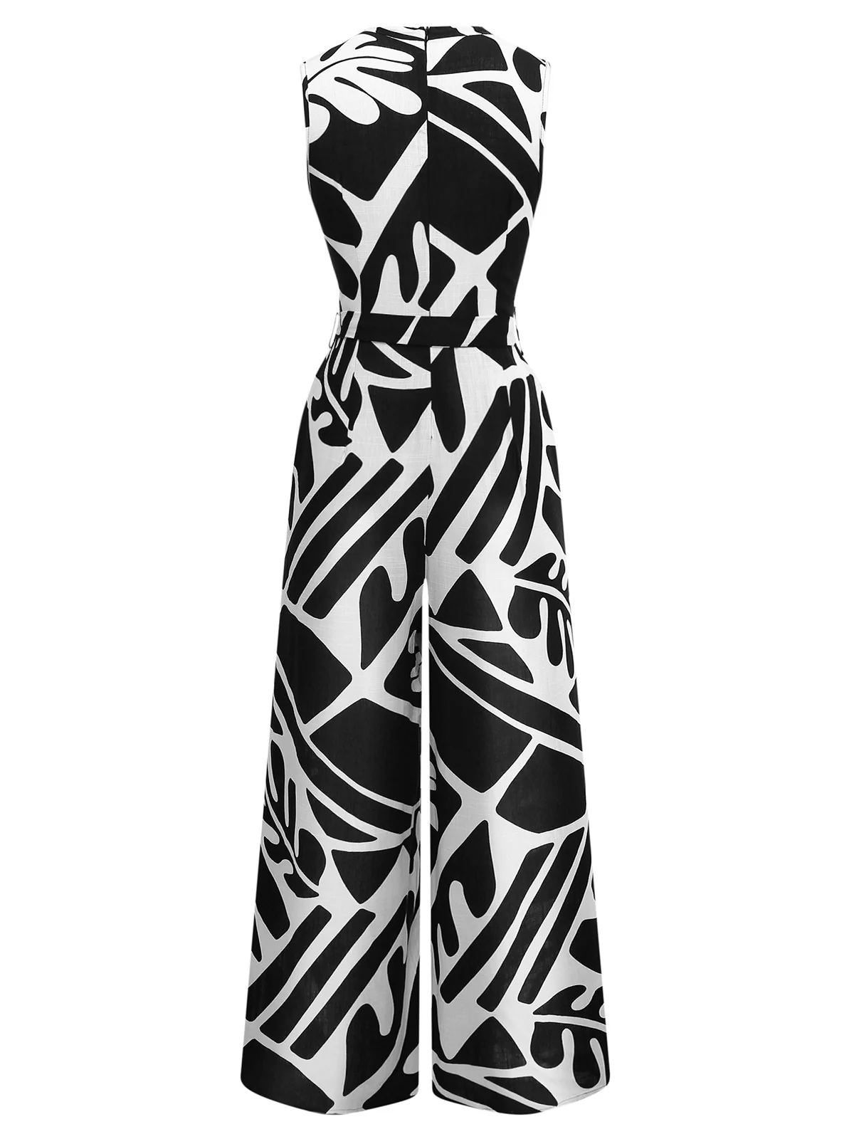 Black & White 1950s Plants Silhouette Belted Jumpsuit - Image 2