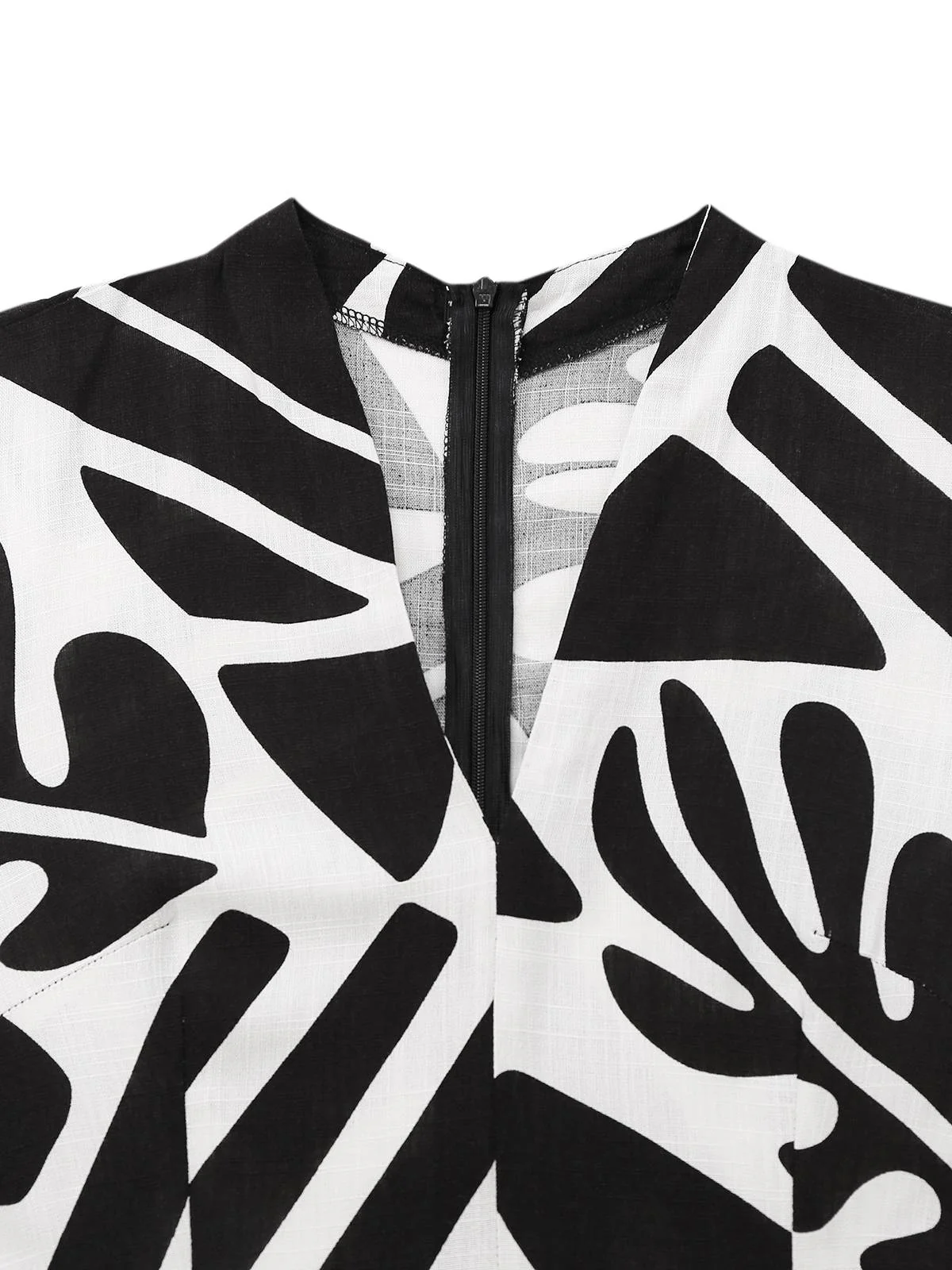Black & White 1950s Plants Silhouette Belted Jumpsuit - Image 3
