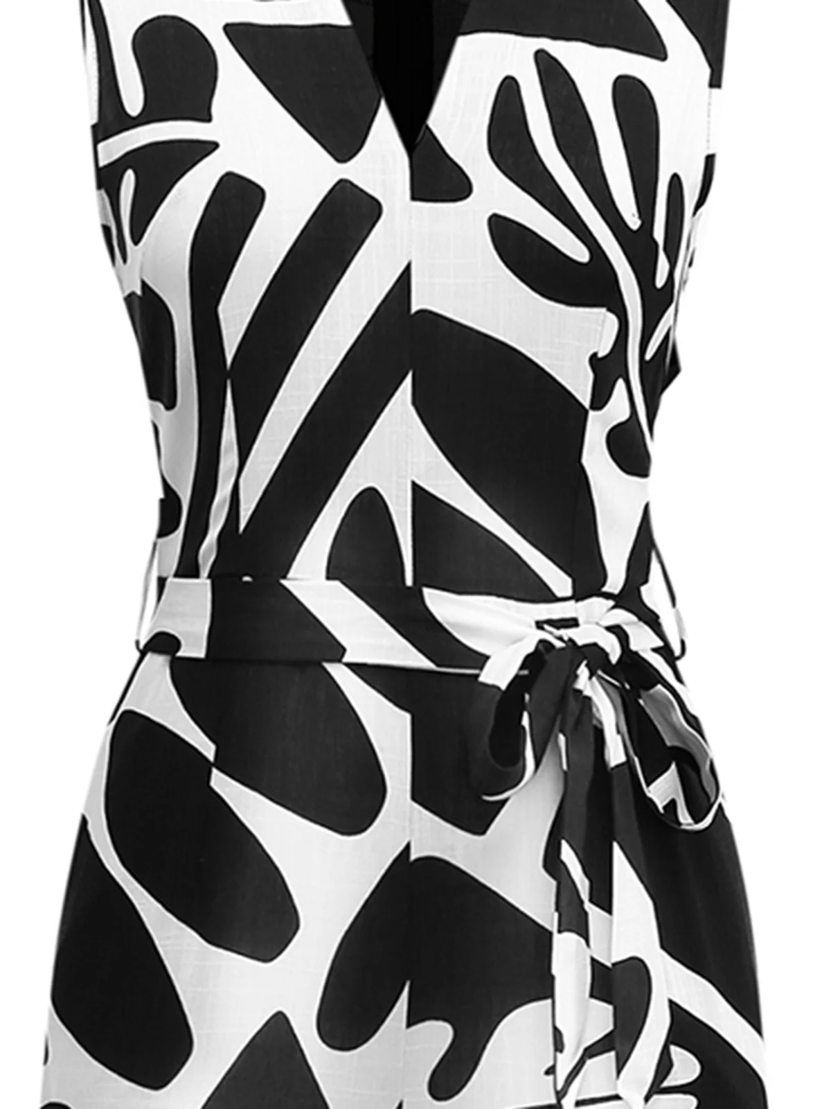 Black & White 1950s Plants Silhouette Belted Jumpsuit - Image 4