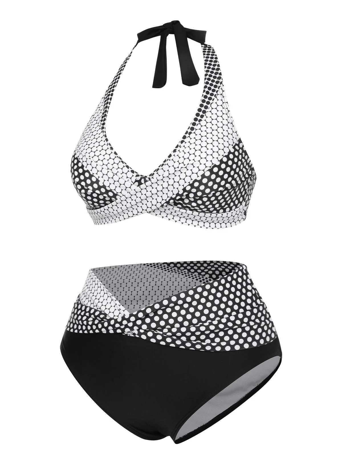Black & White 1950s Polka Dot Halter Swimsuit - Image 2