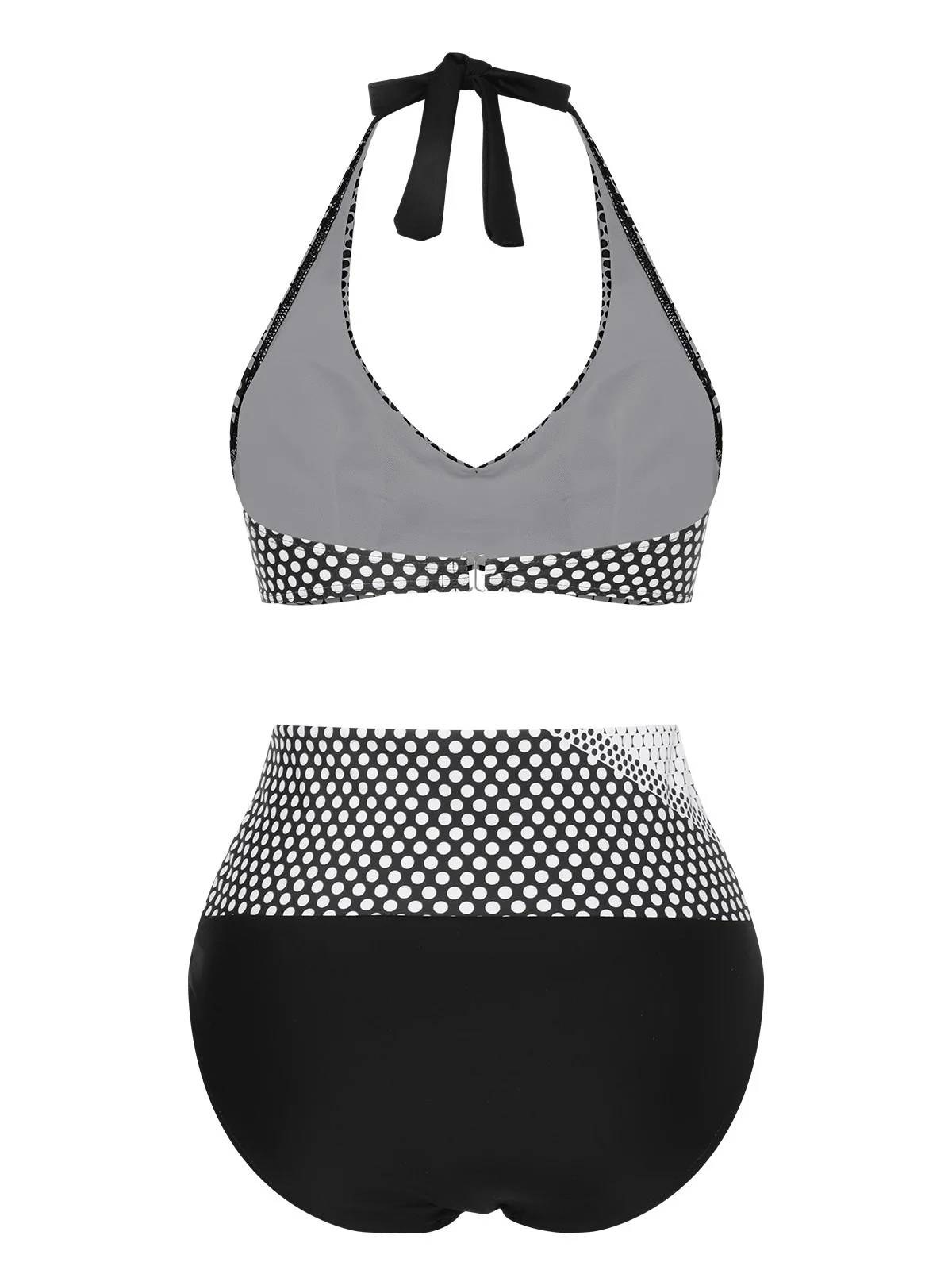 Black & White 1950s Polka Dot Halter Swimsuit - Image 3