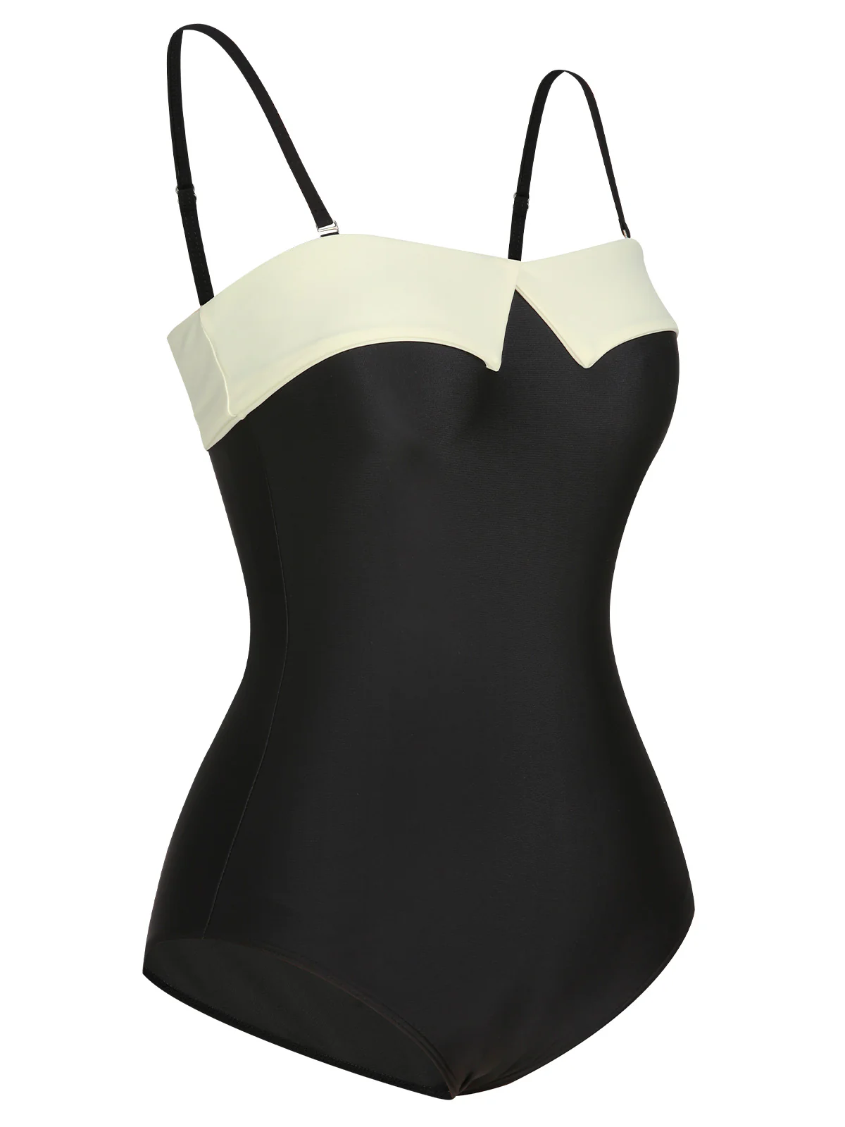 Black White 1950s Solid Bandeau Swimsuit - Image 2