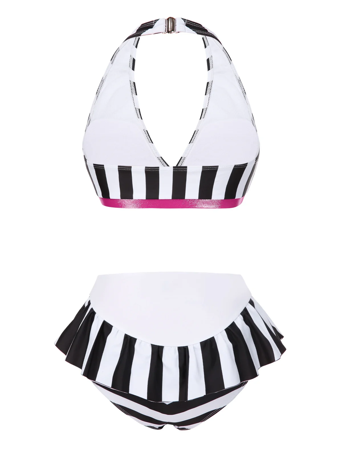 Black & White 1950s Stripe Bow Halter Bikini - Image 4