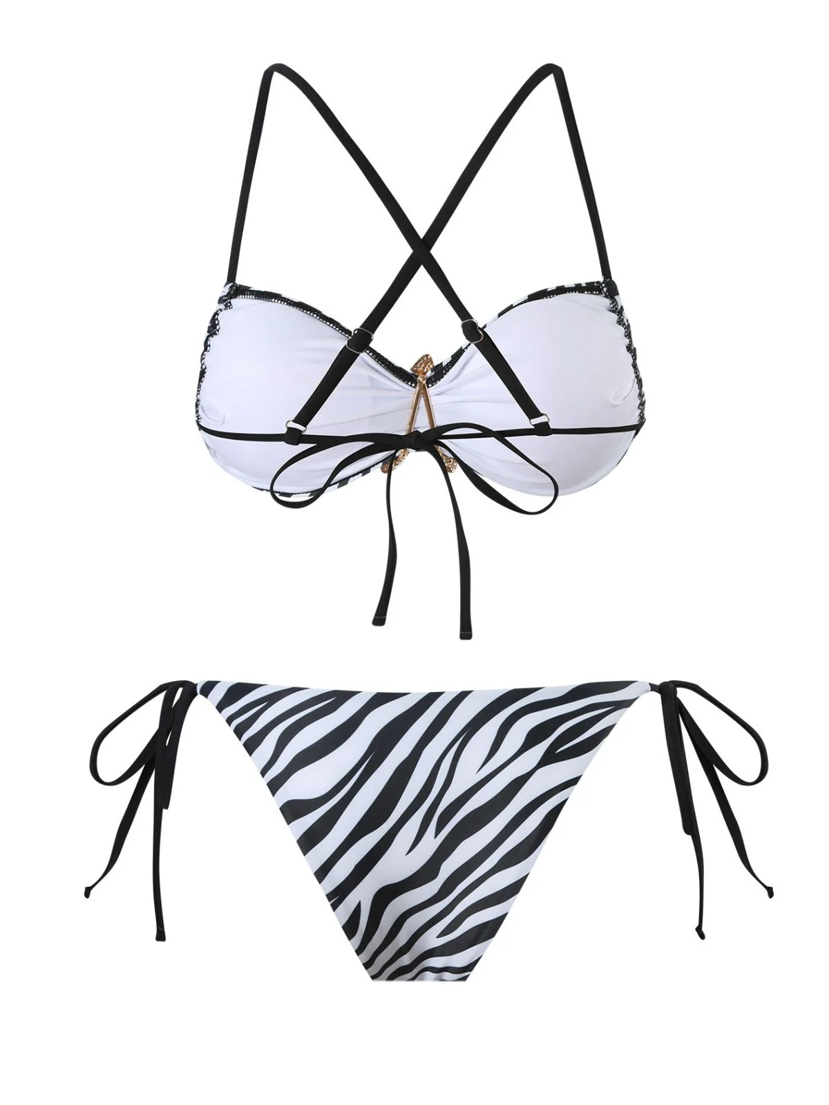 Black & White 1950s Zebra Stripes Starfish Bikini Set - Image 3