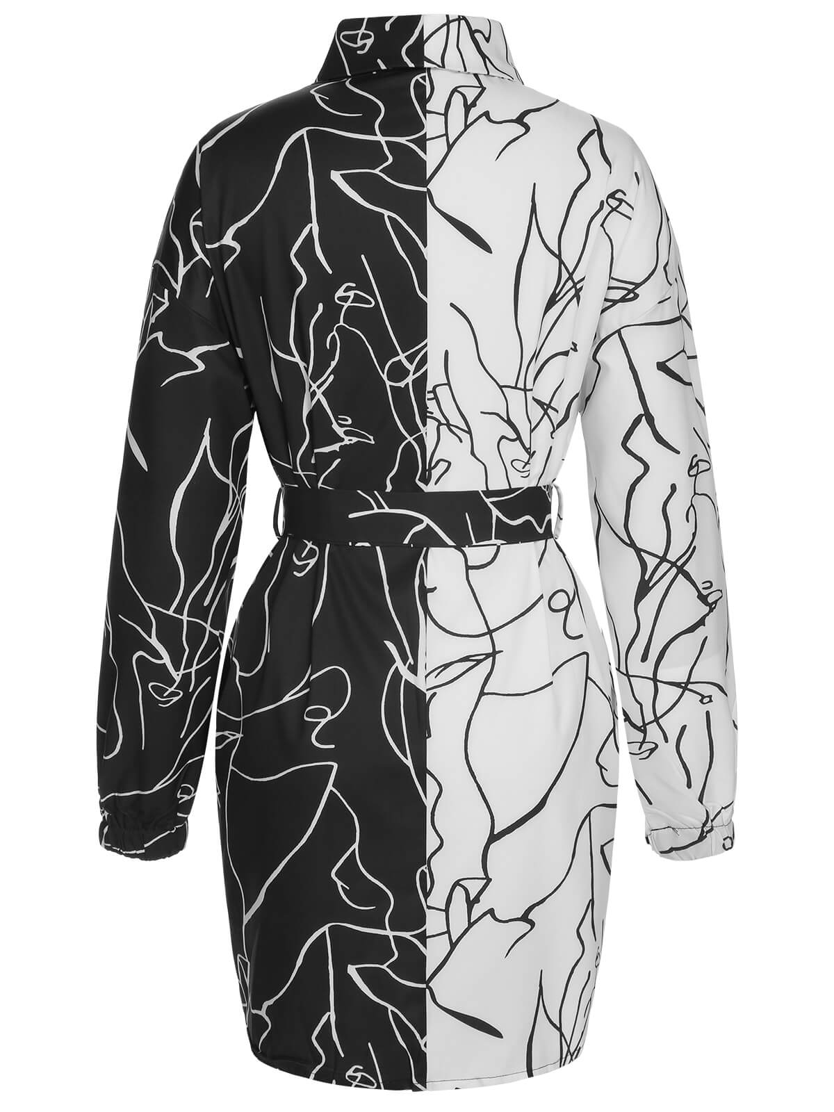Black & White 1960s Abstract Art Lapel Dress - Image 2