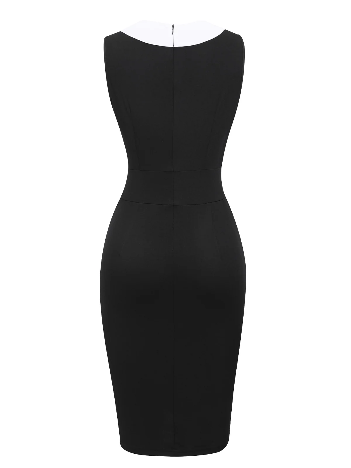 Black & White 1960s Button V-Neck Patchwork Dress - Image 3