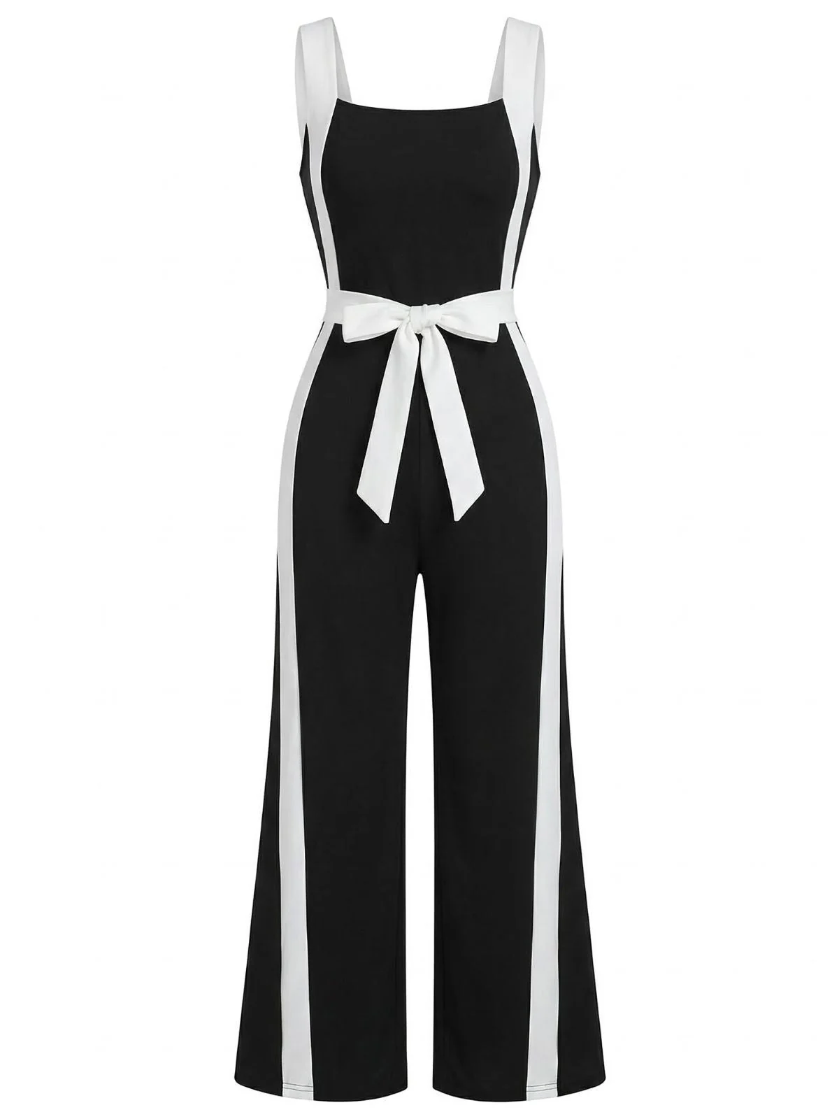 Black & White 1960s Color Block Suspender Jumpsuit - Image 2