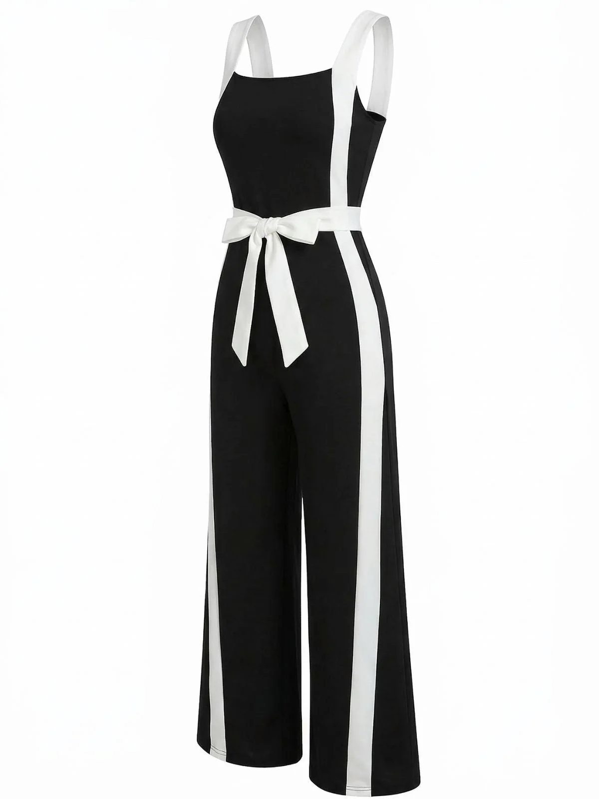 Black & White 1960s Color Block Suspender Jumpsuit - Image 3