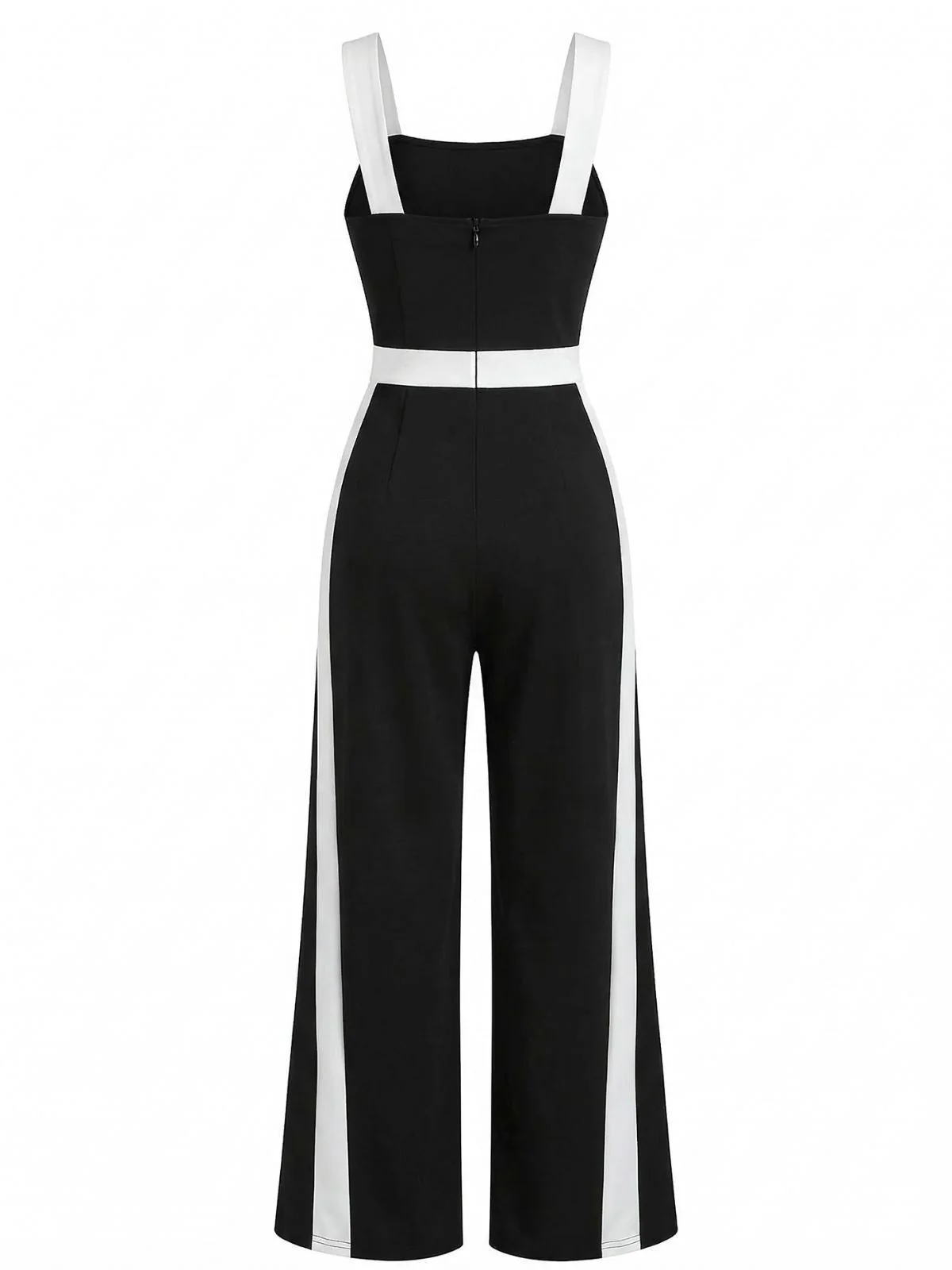 Black & White 1960s Color Block Suspender Jumpsuit - Image 4