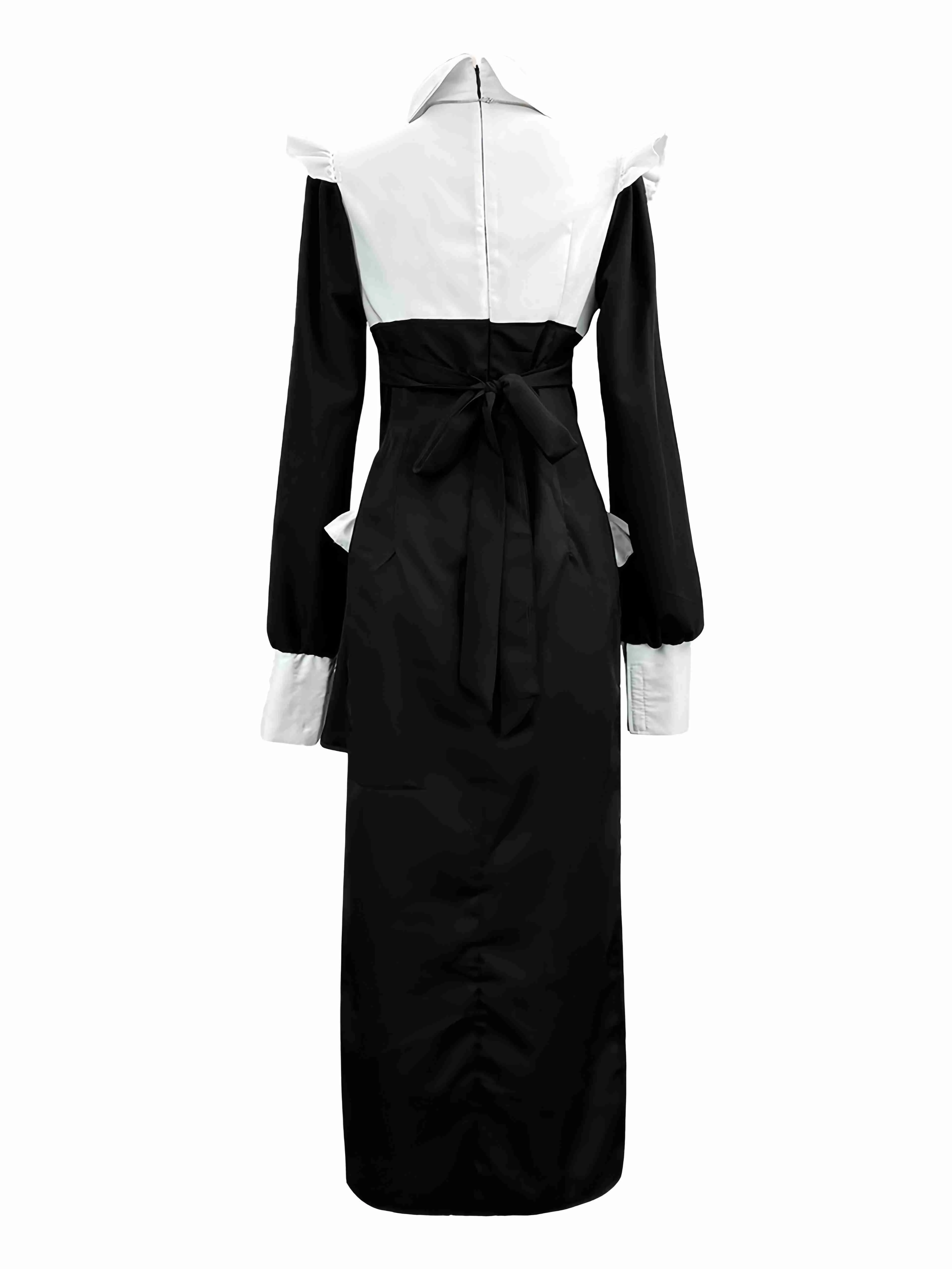 Black & White 1960s Colorblock Nun Cosplay Dress - Image 2