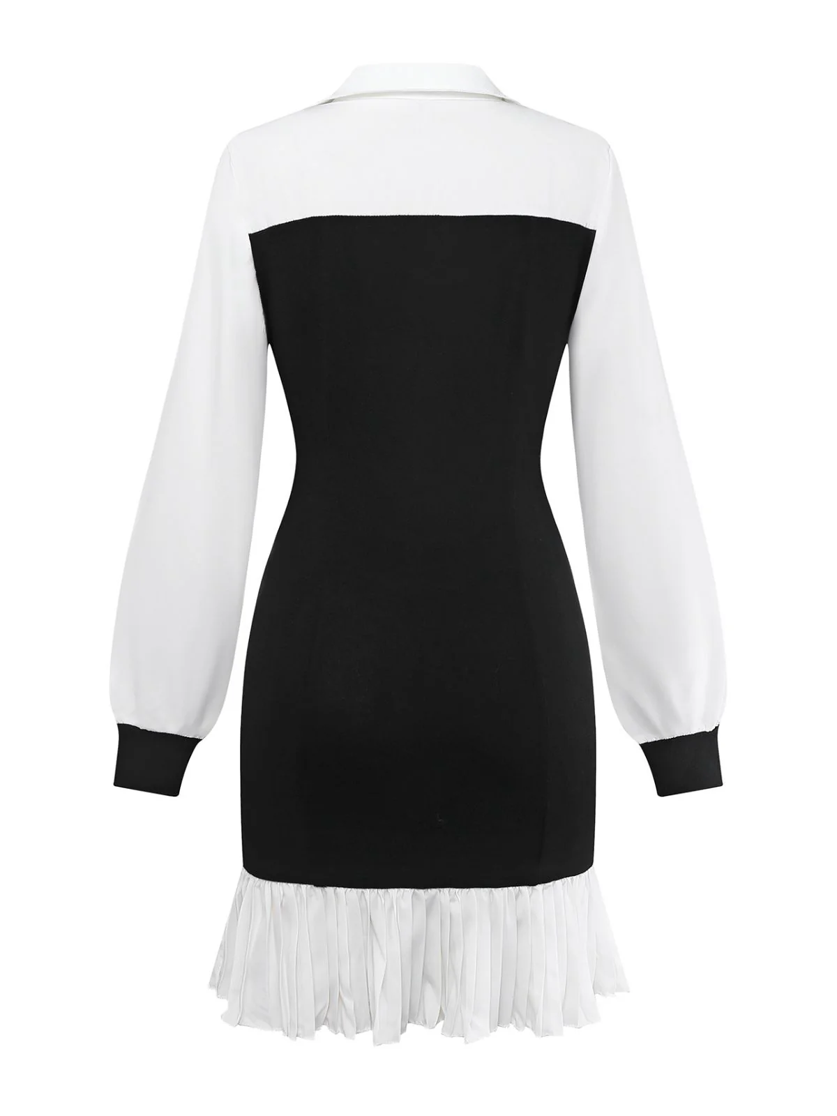 Black & White 1960s Colorblock Pleated Lapel Dress - Image 3