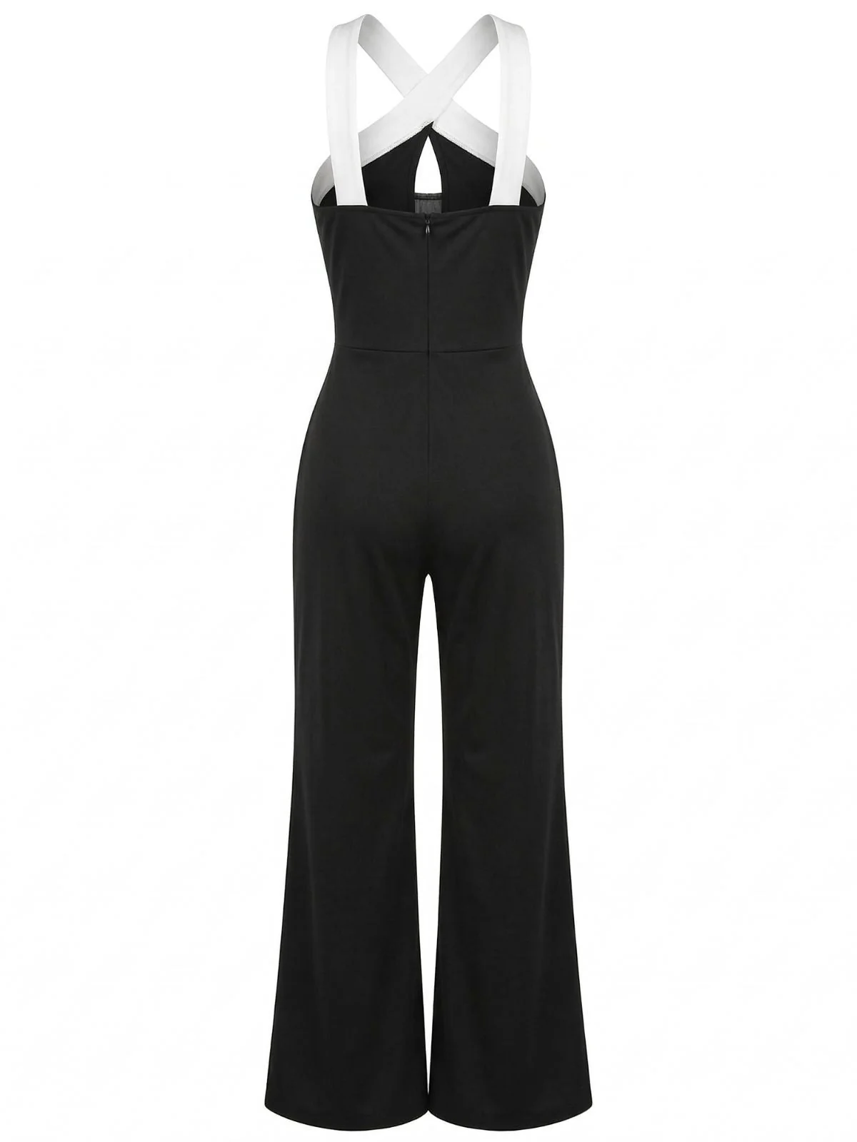 Black & White 1960s Contrast Halter Wide-Leg Jumpsuit - Image 3