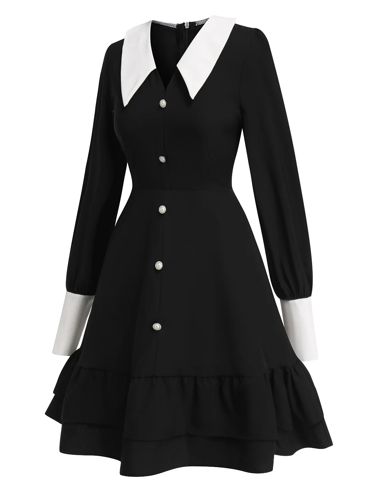 Black & White 1960s Doll Collar Skater Dress - Image 2