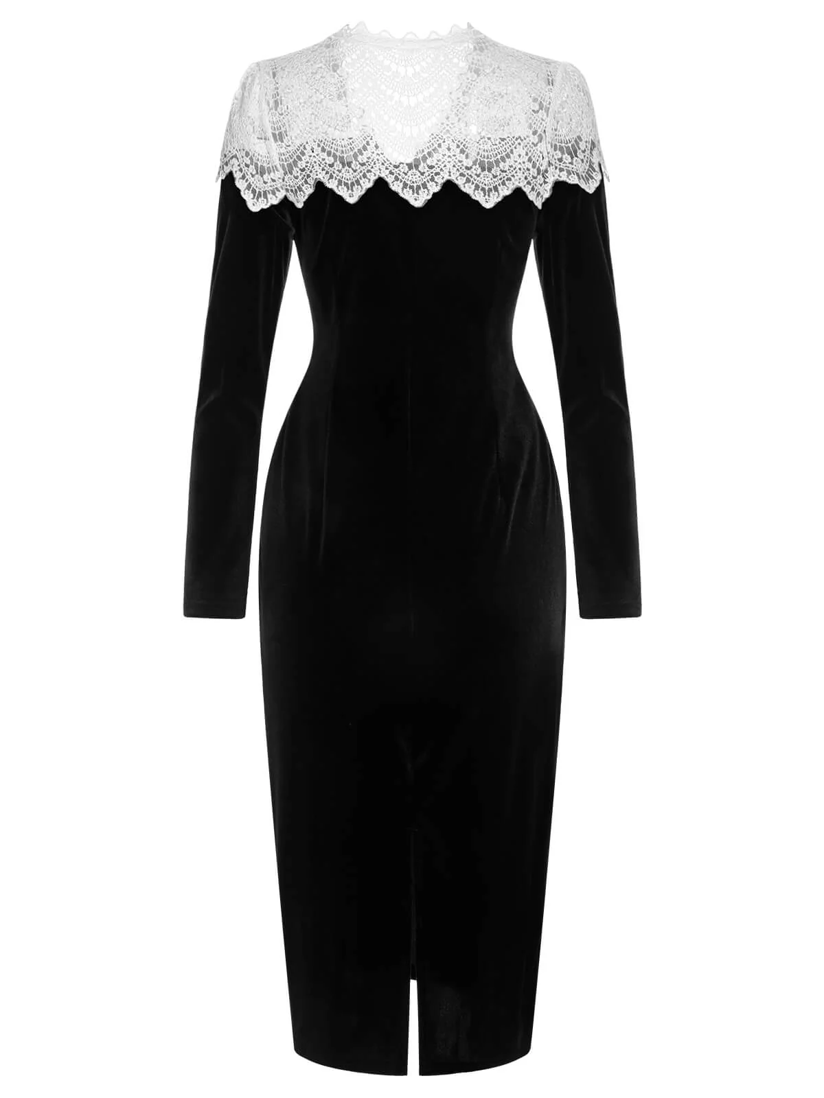 Black & White 1960s Lapel Patchwork Velvet Dress - Image 3