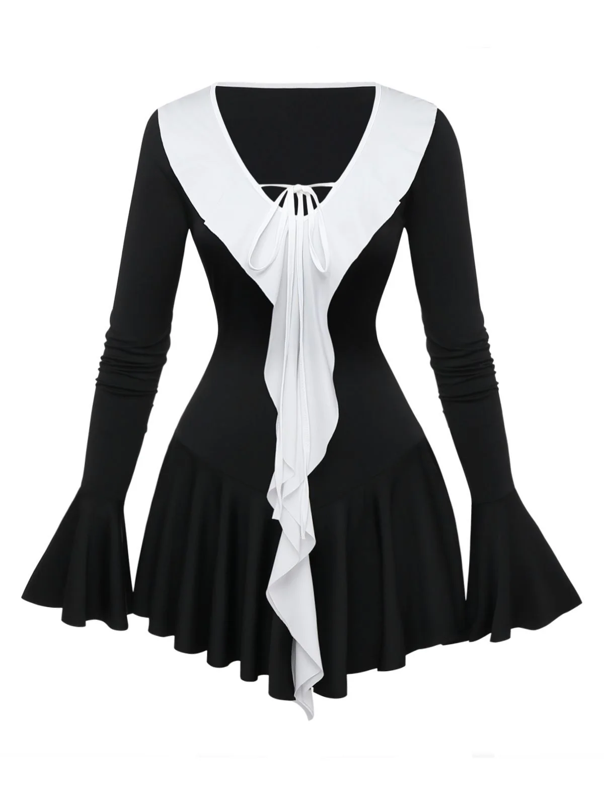 Black & White 1960s Ruffled Peplum Dress