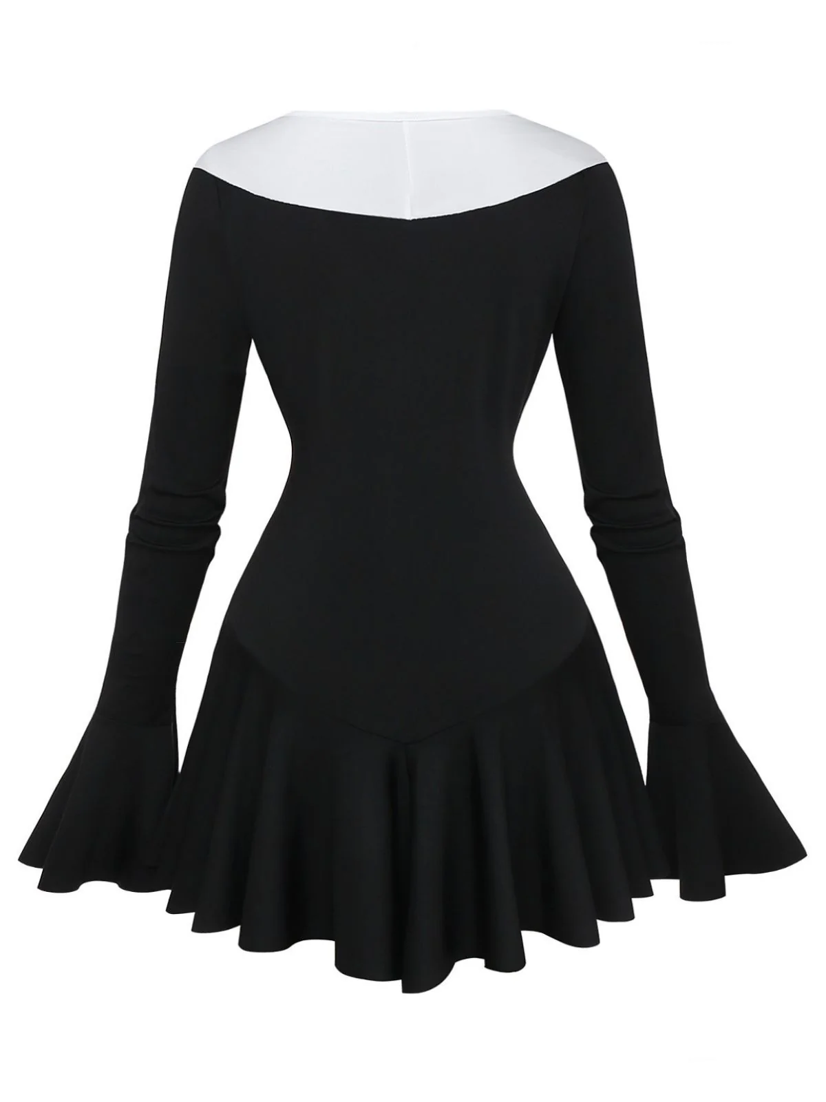 Black & White 1960s Ruffled Peplum Dress - Image 3