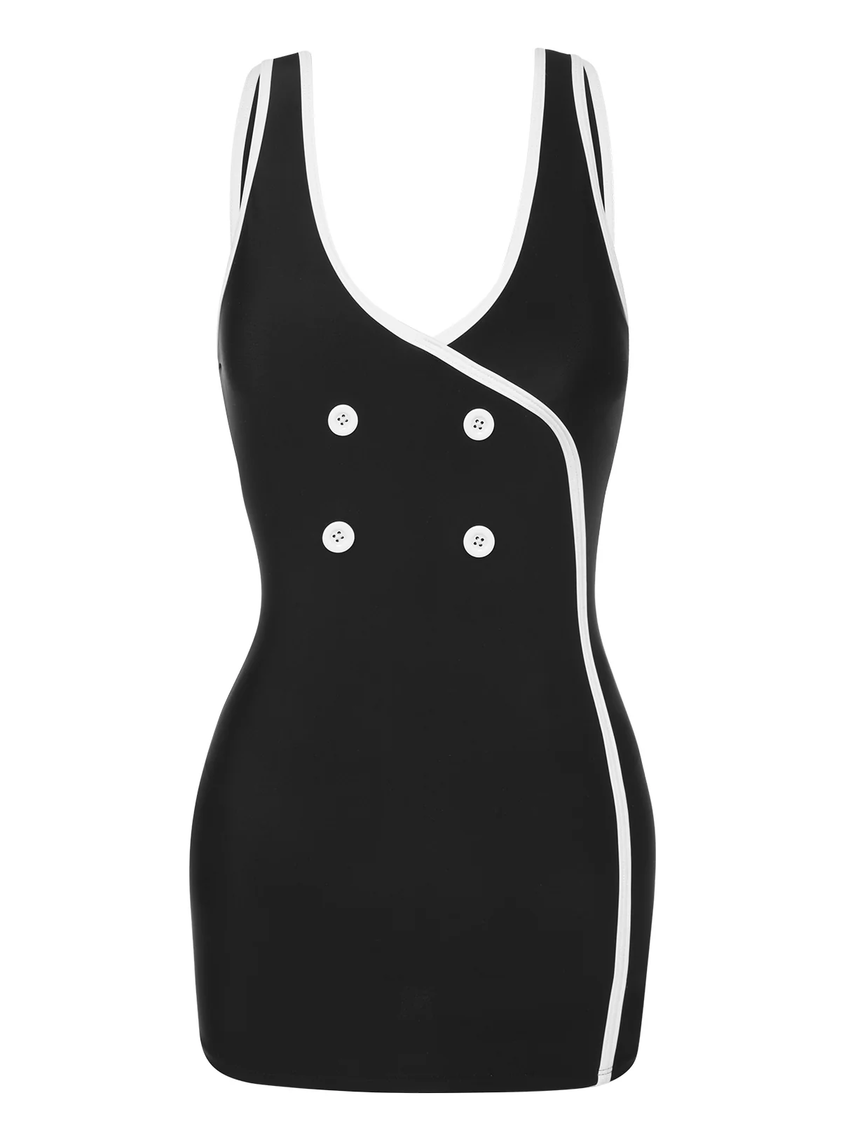 Black & White 1960s Solid Contrast Binding Swimsuit - Image 2