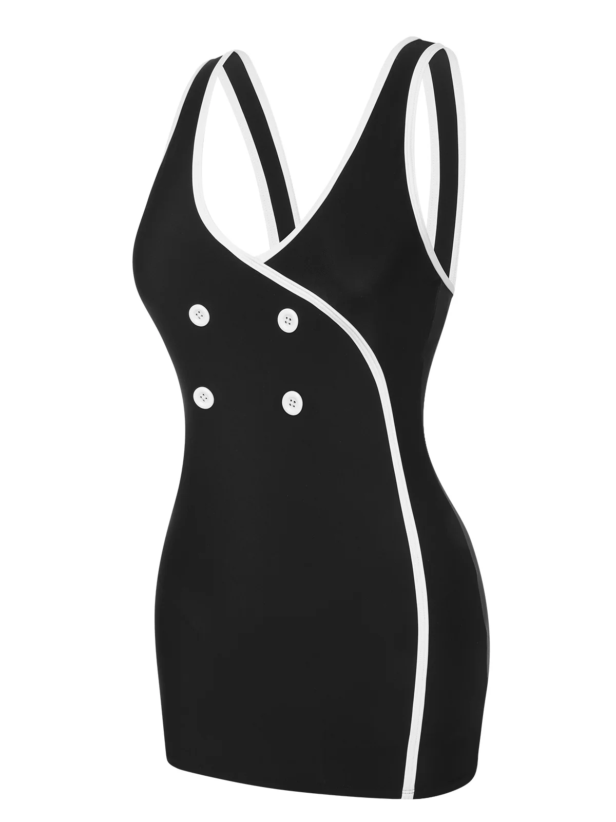 Black & White 1960s Solid Contrast Binding Swimsuit - Image 3