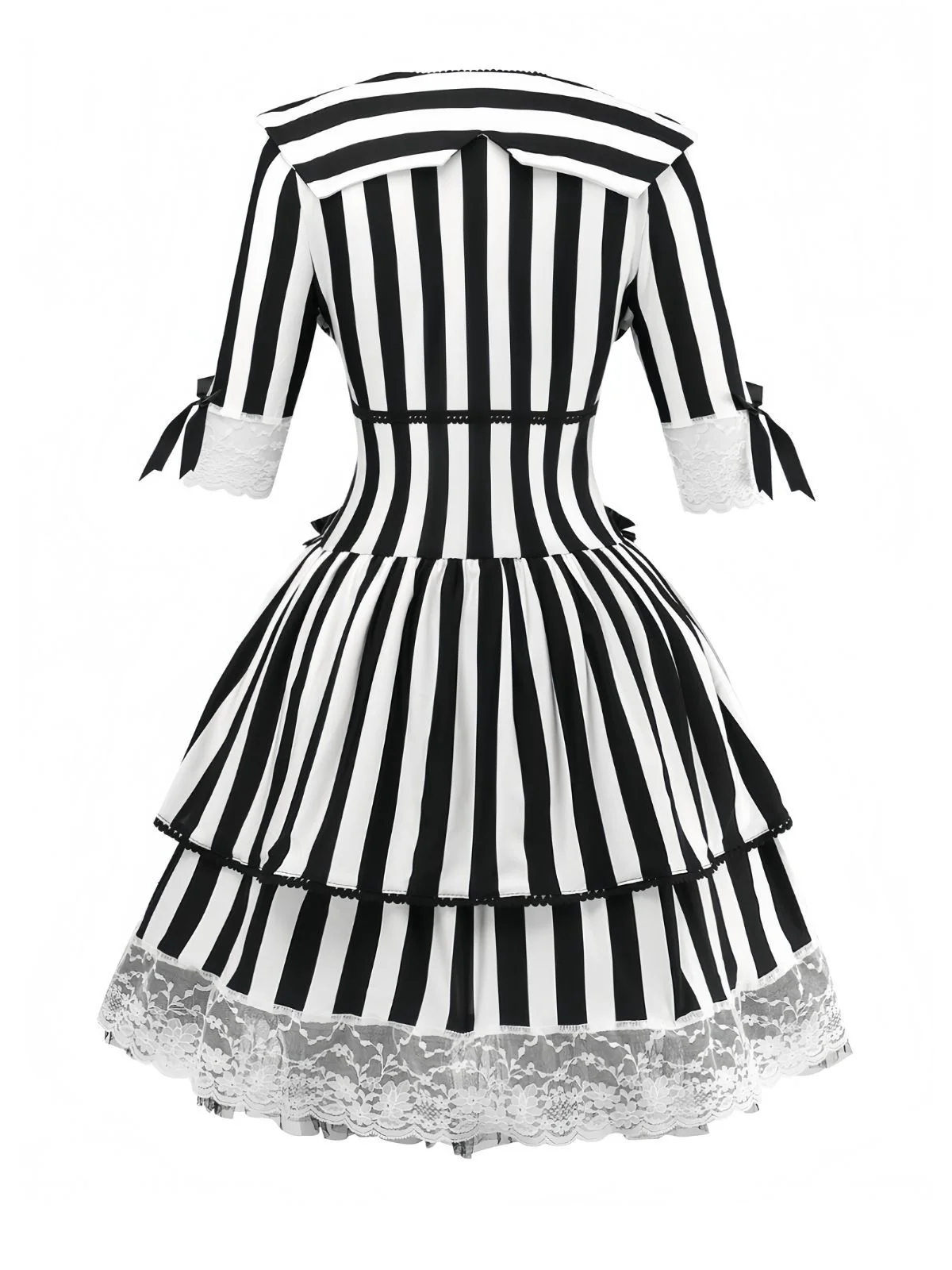 Black & White 1970s Lace Patchwork Stripe Dress - Image 2