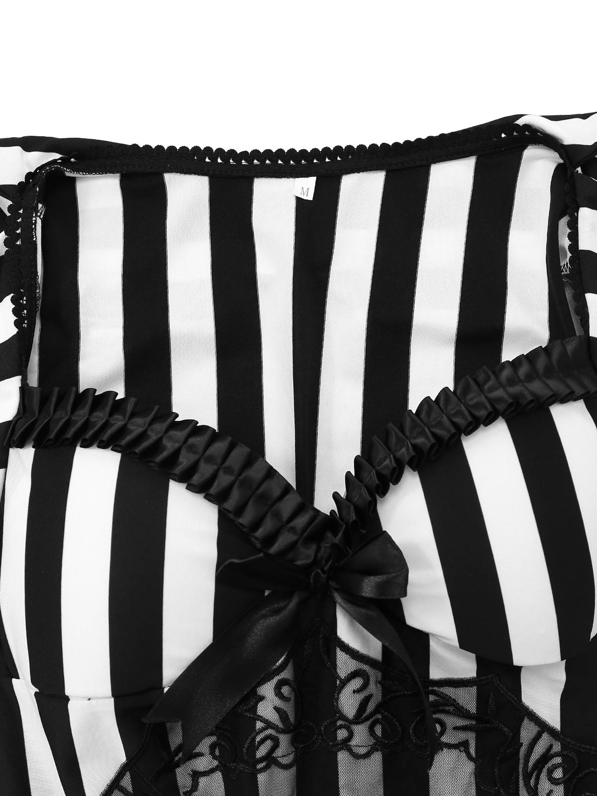 Black & White 1970s Lace Patchwork Stripe Dress - Image 3