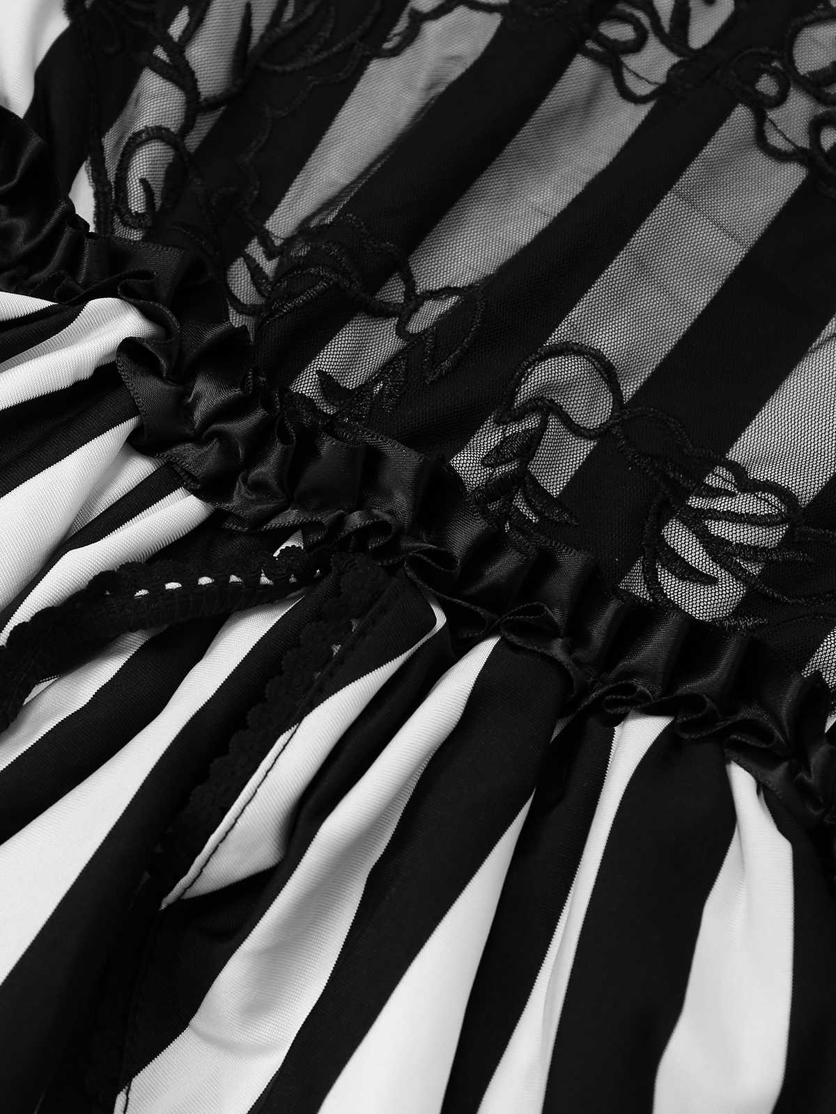 Black & White 1970s Lace Patchwork Stripe Dress - Image 4