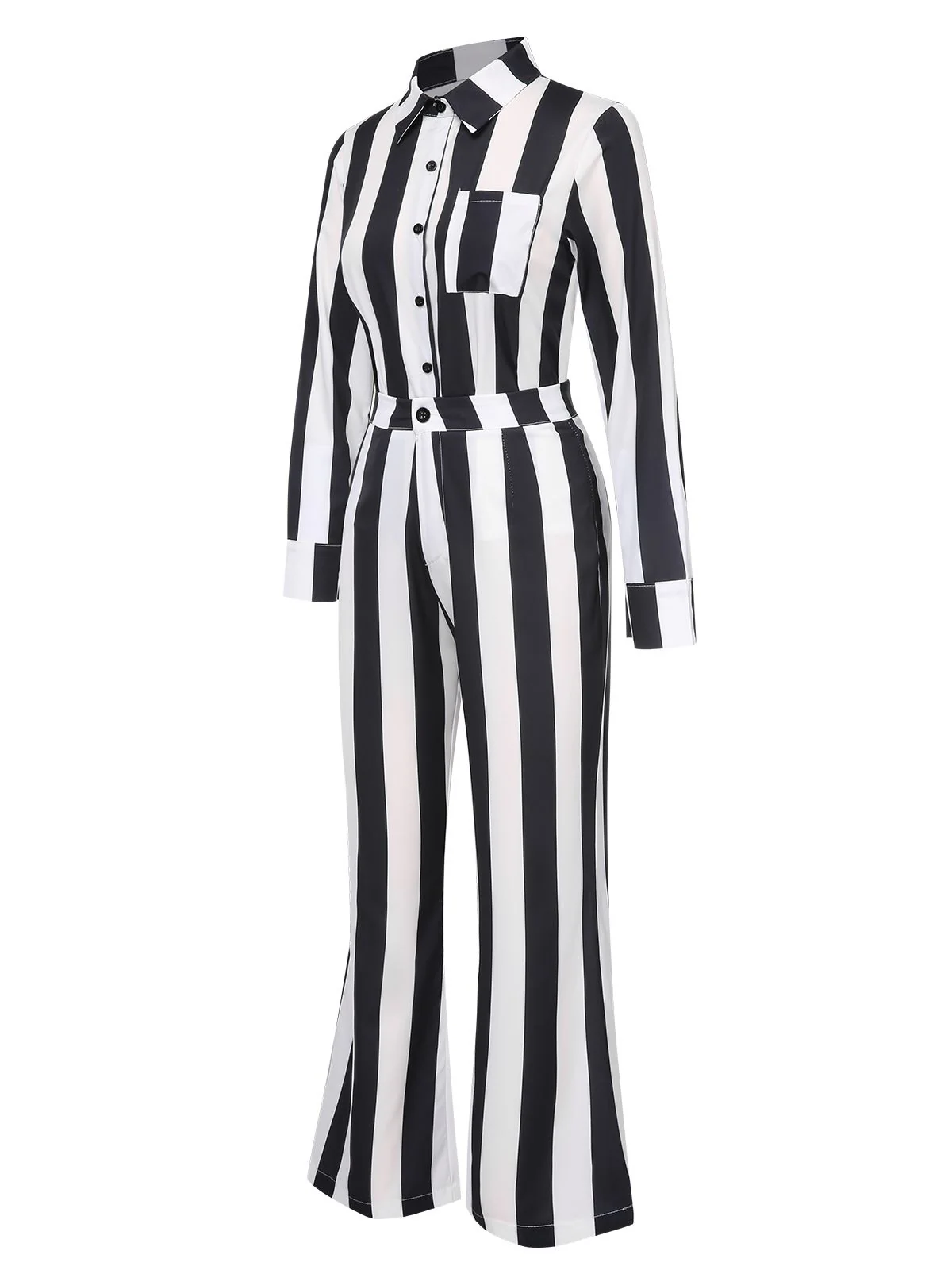 Black&White 1970s Lapel Striped Contrast Color Suit - Image 2