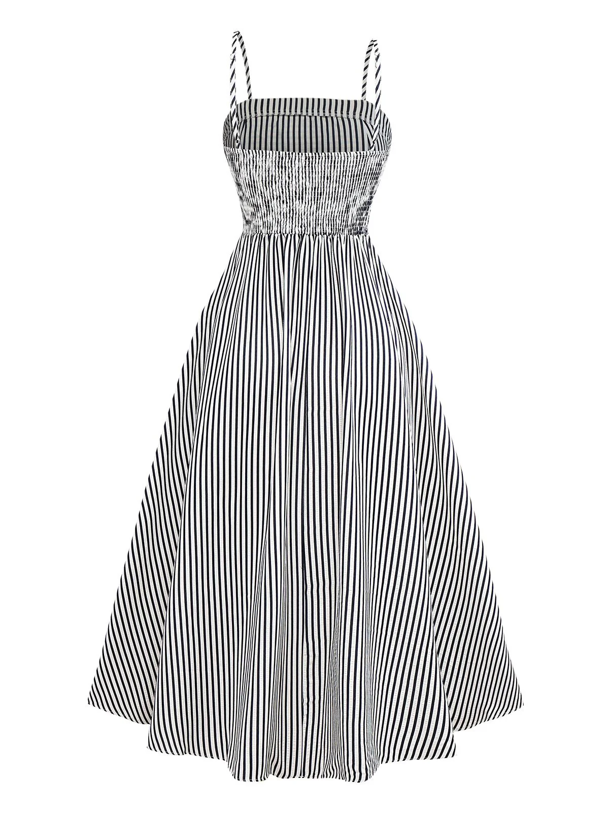 Black&White 1970s Striped Ruched Spaghetti Strap Dress - Image 2