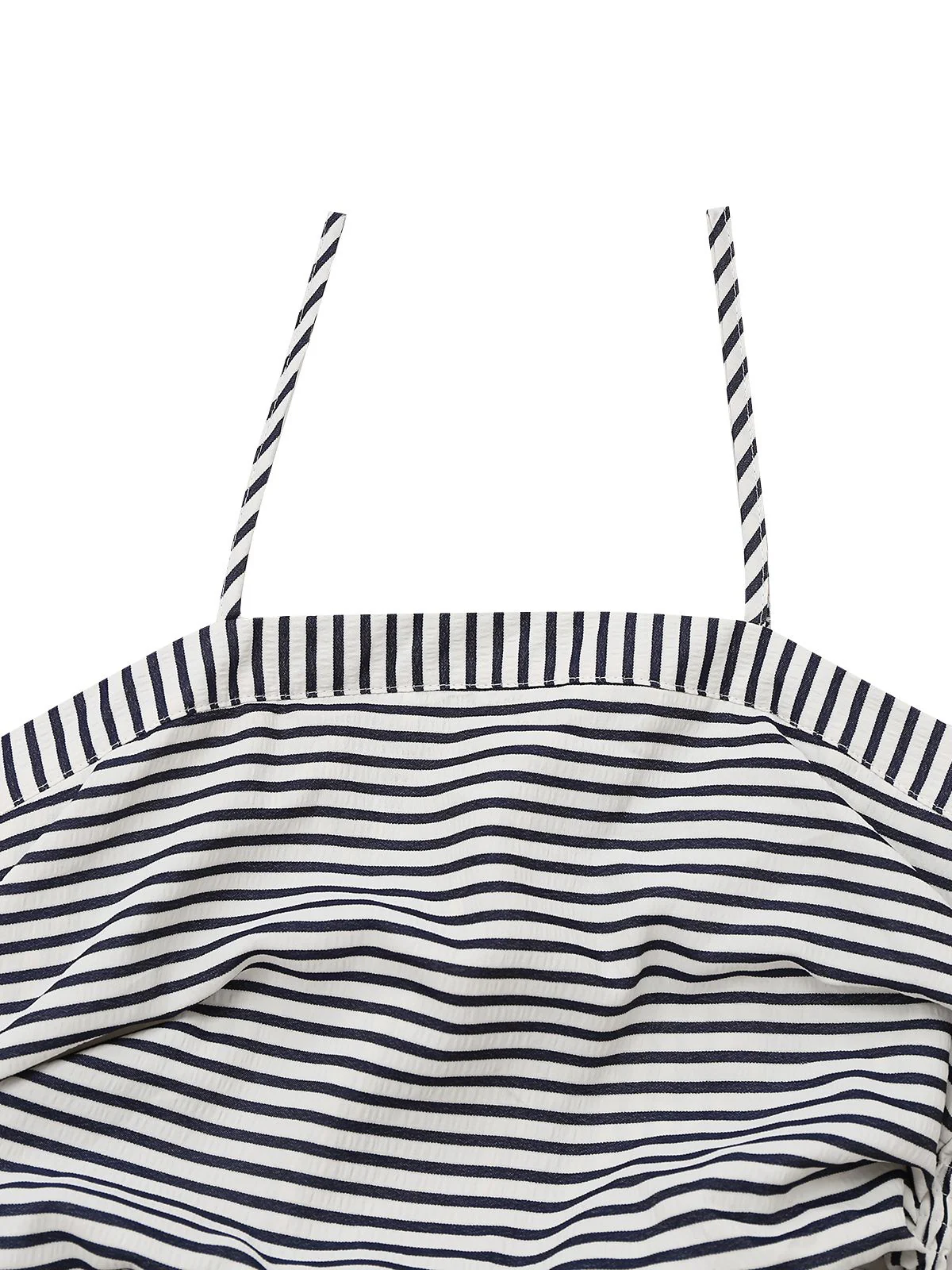 Black&White 1970s Striped Ruched Spaghetti Strap Dress - Image 3