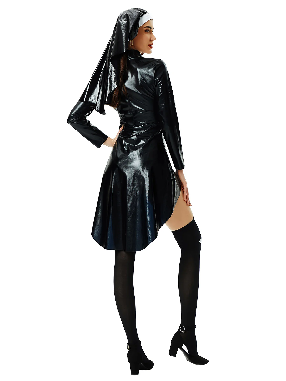 Black&White 1980s Halloween Dress & Headband - Image 2