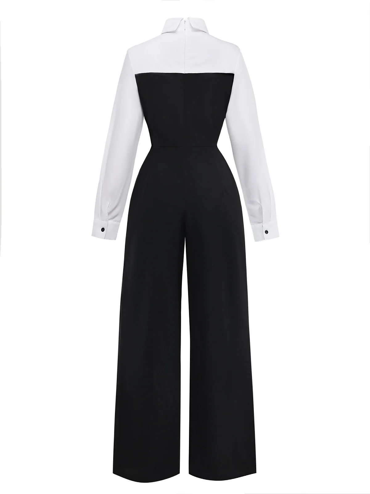 Black & White 1980s Mock Two-Piece Lapel Jumpsuit - Image 3