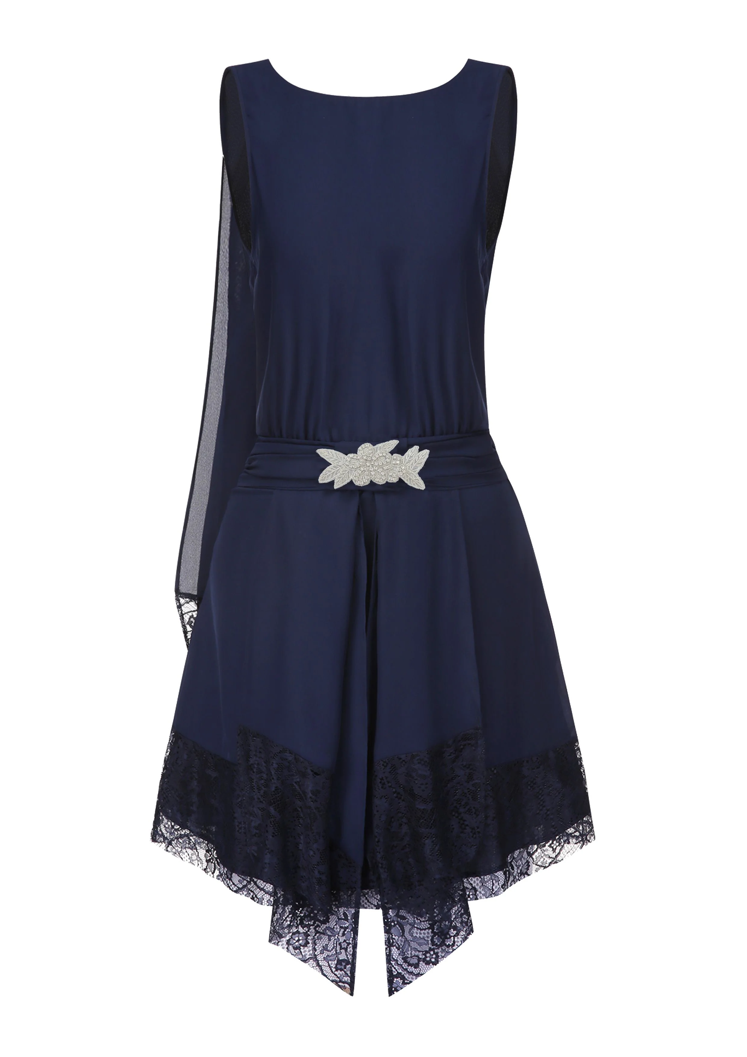 Blue 1920s Lace Patchwork Rhinestone Dress - Image 2