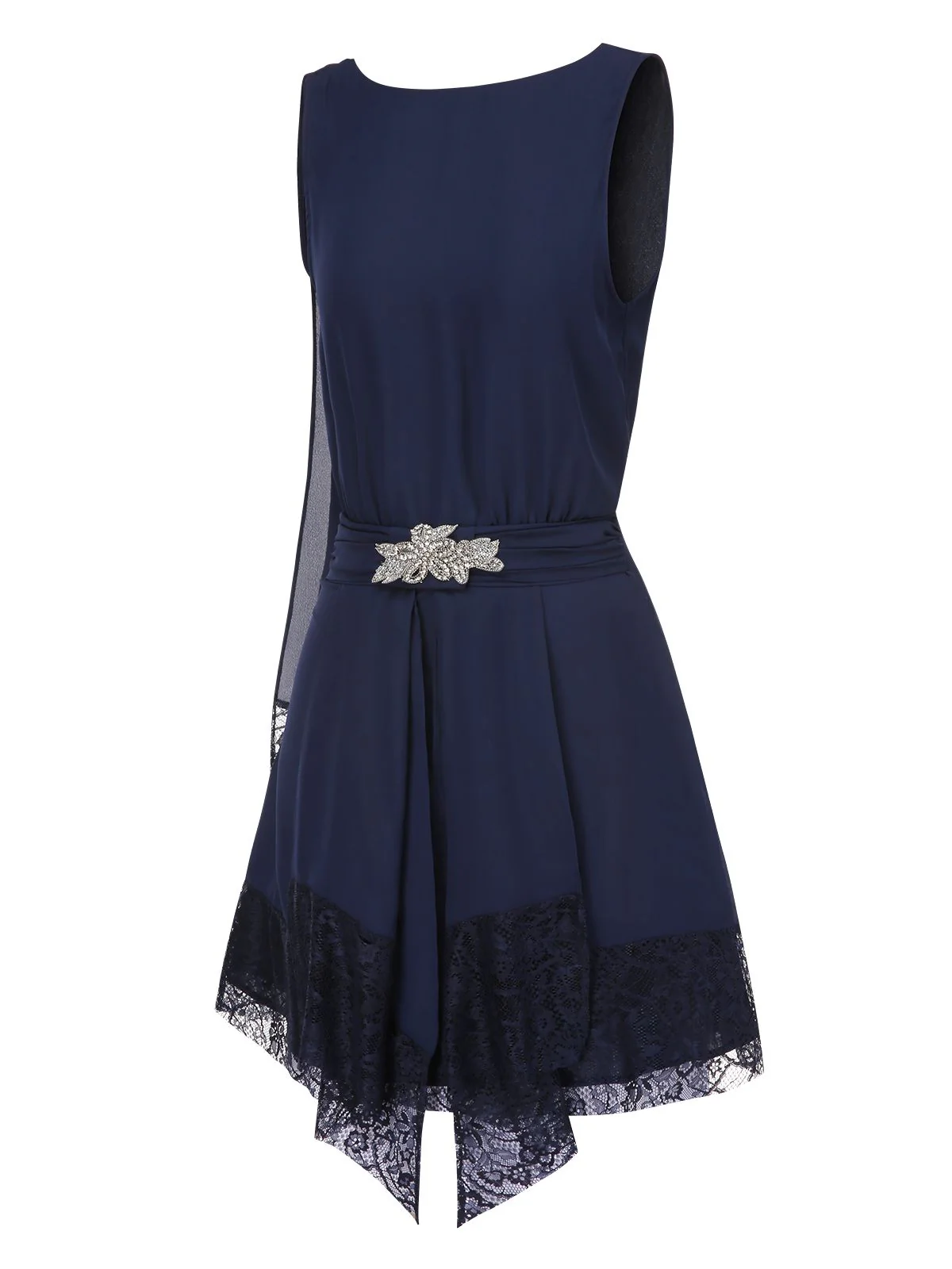 Blue 1920s Lace Patchwork Rhinestone Dress - Image 5