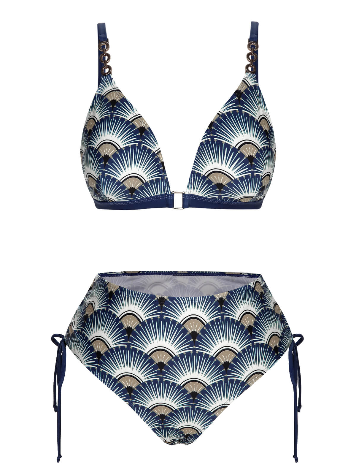 Blue 1930s Ancient Fan Lace-Up Bikini Set - Image 2