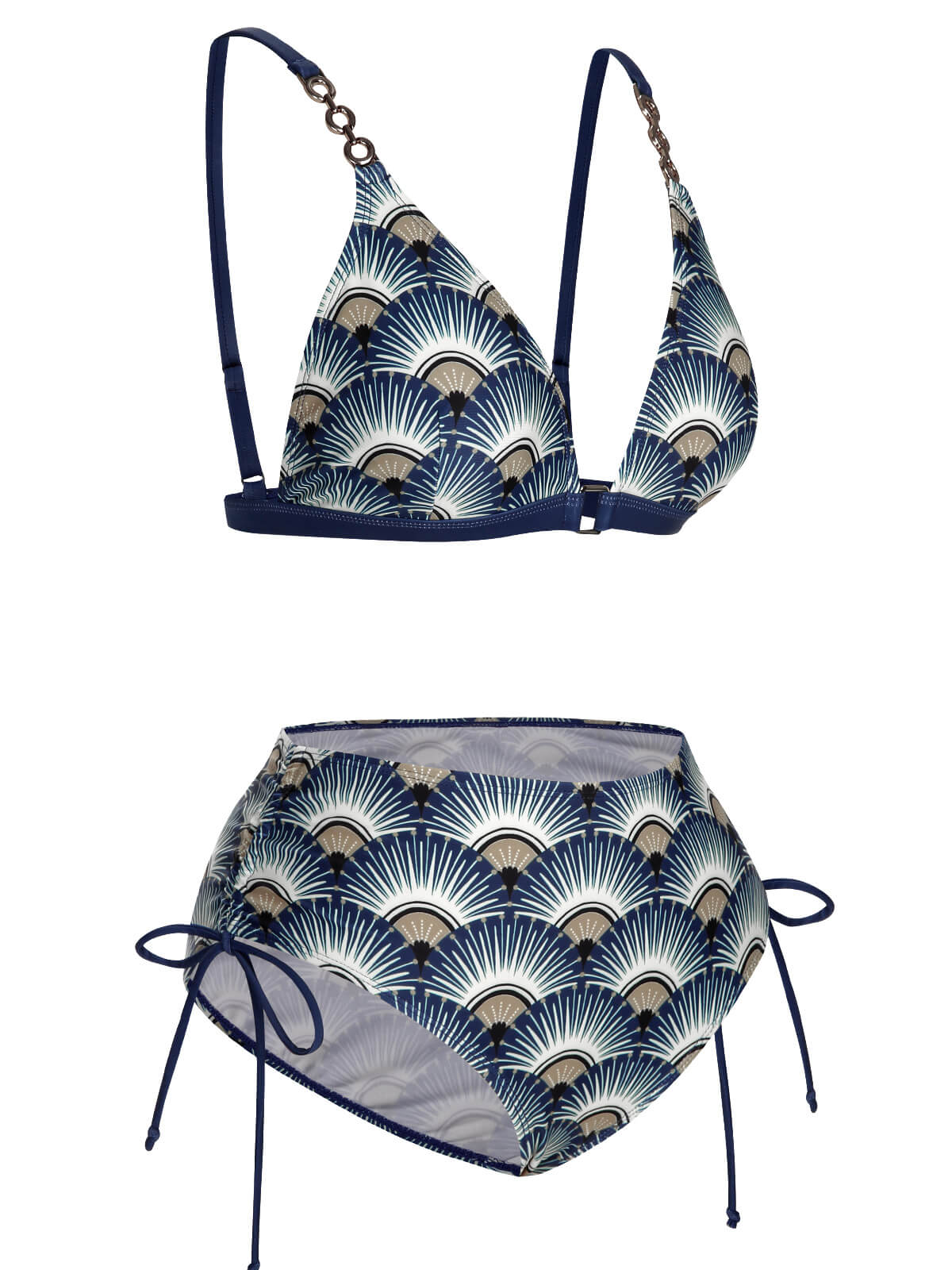 Blue 1930s Ancient Fan Lace-Up Bikini Set - Image 3