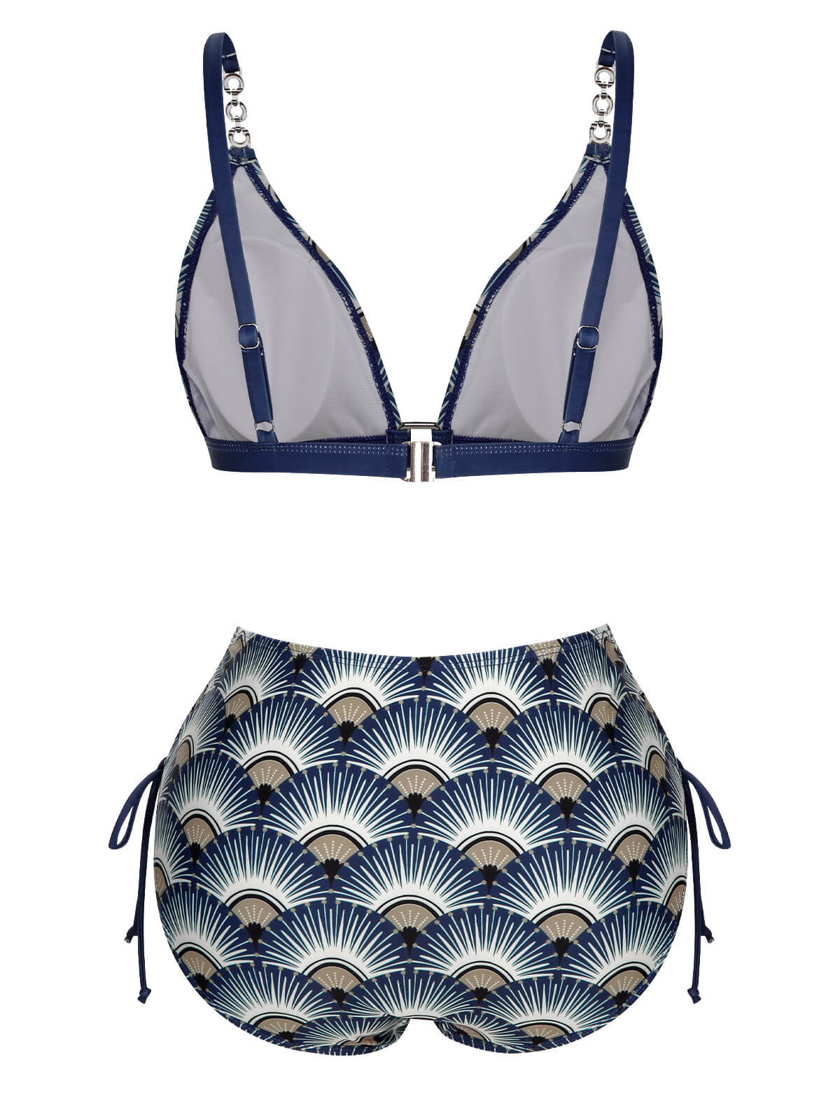 Blue 1930s Ancient Fan Lace-Up Bikini Set - Image 4