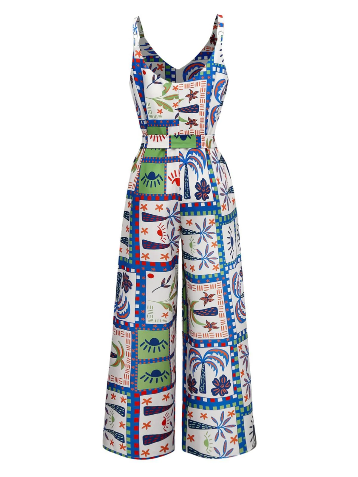 Blue 1930s Beach Print Sleeveless Jumpsuit - Image 2