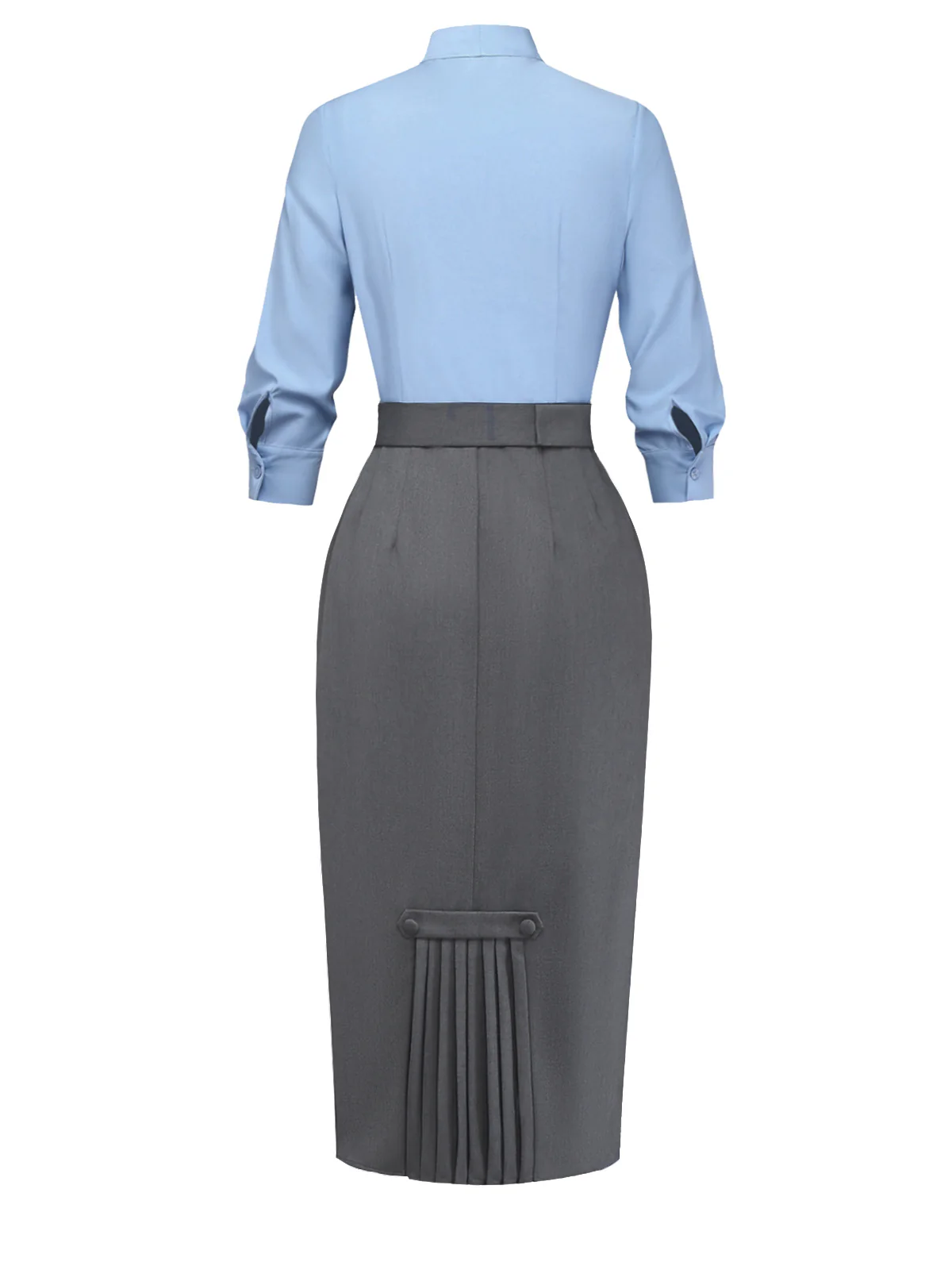 Blue 1930s Bow Tie Belted Pencil Dress - Image 5