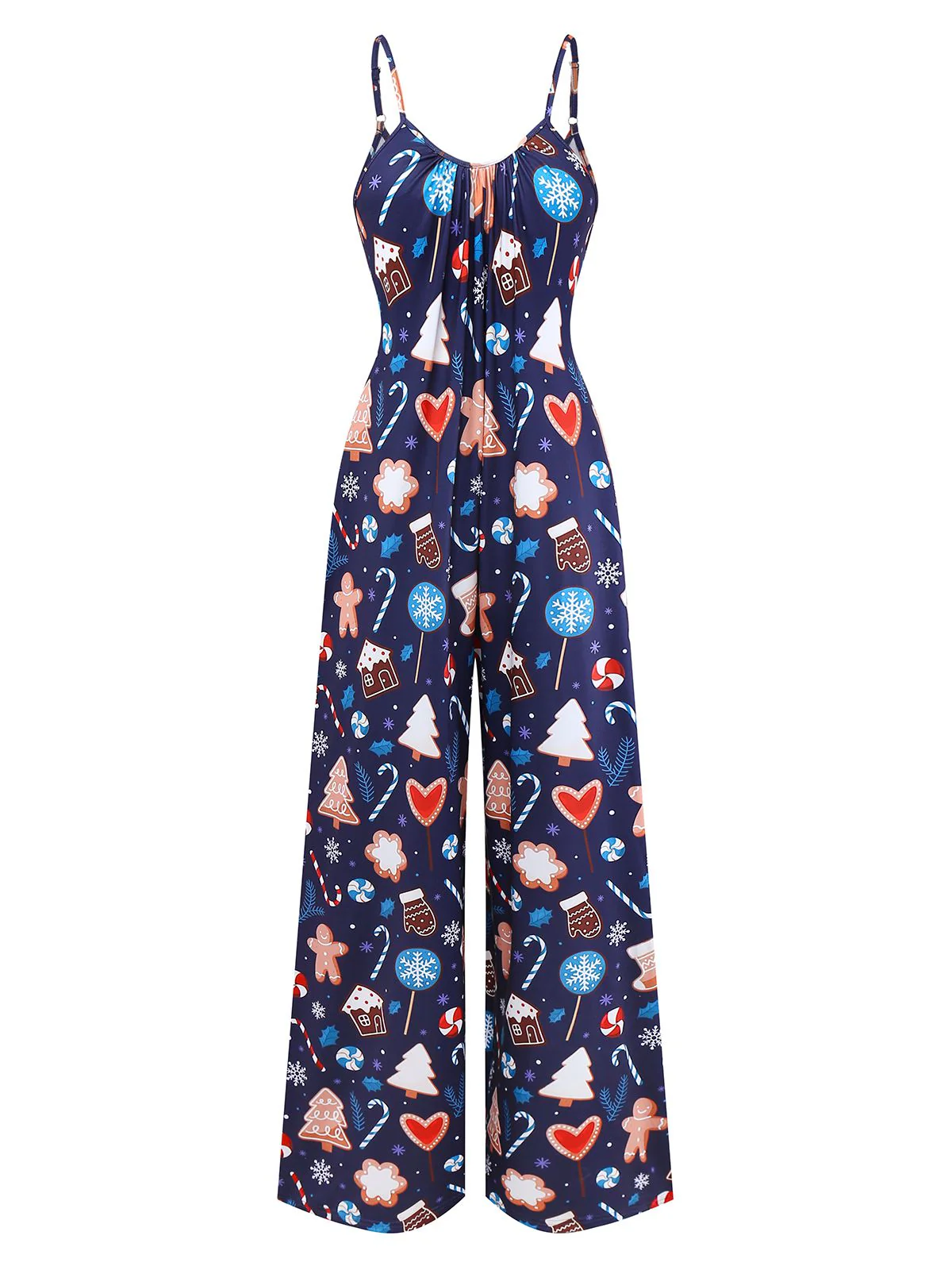 Blue 1930s Christmas Elements Printed Straps Jumpsuit - Image 2