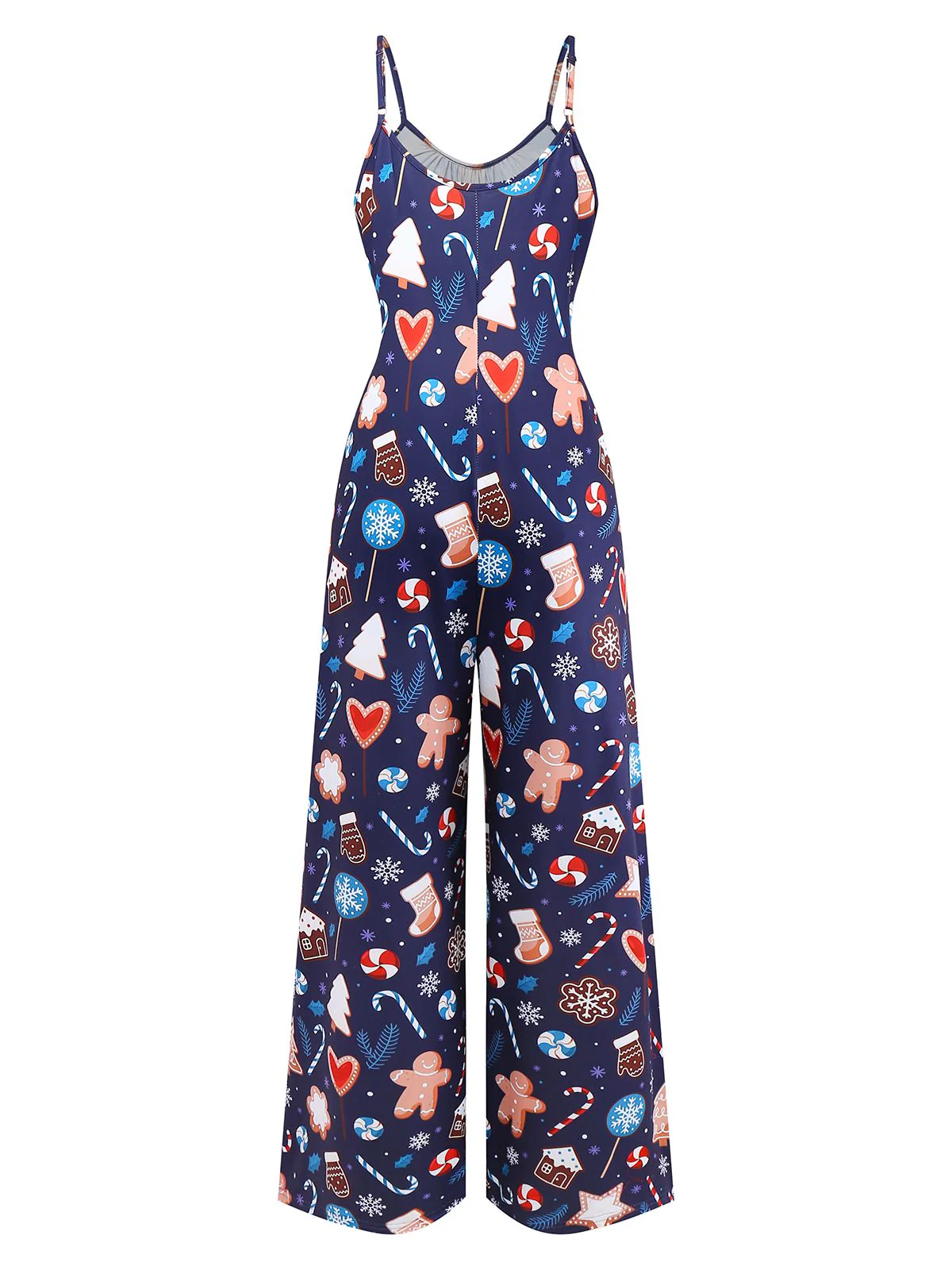 Blue 1930s Christmas Elements Printed Straps Jumpsuit - Image 3