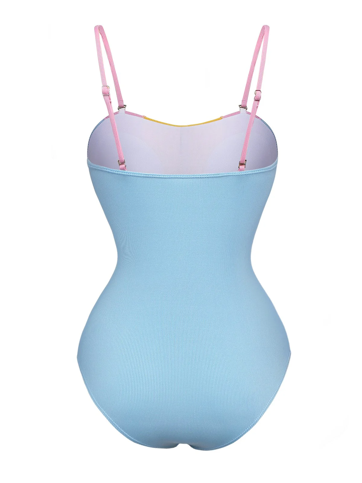 Blue 1930s Contrast Spaghetti Straps One-Piece Swimsuit - Image 2